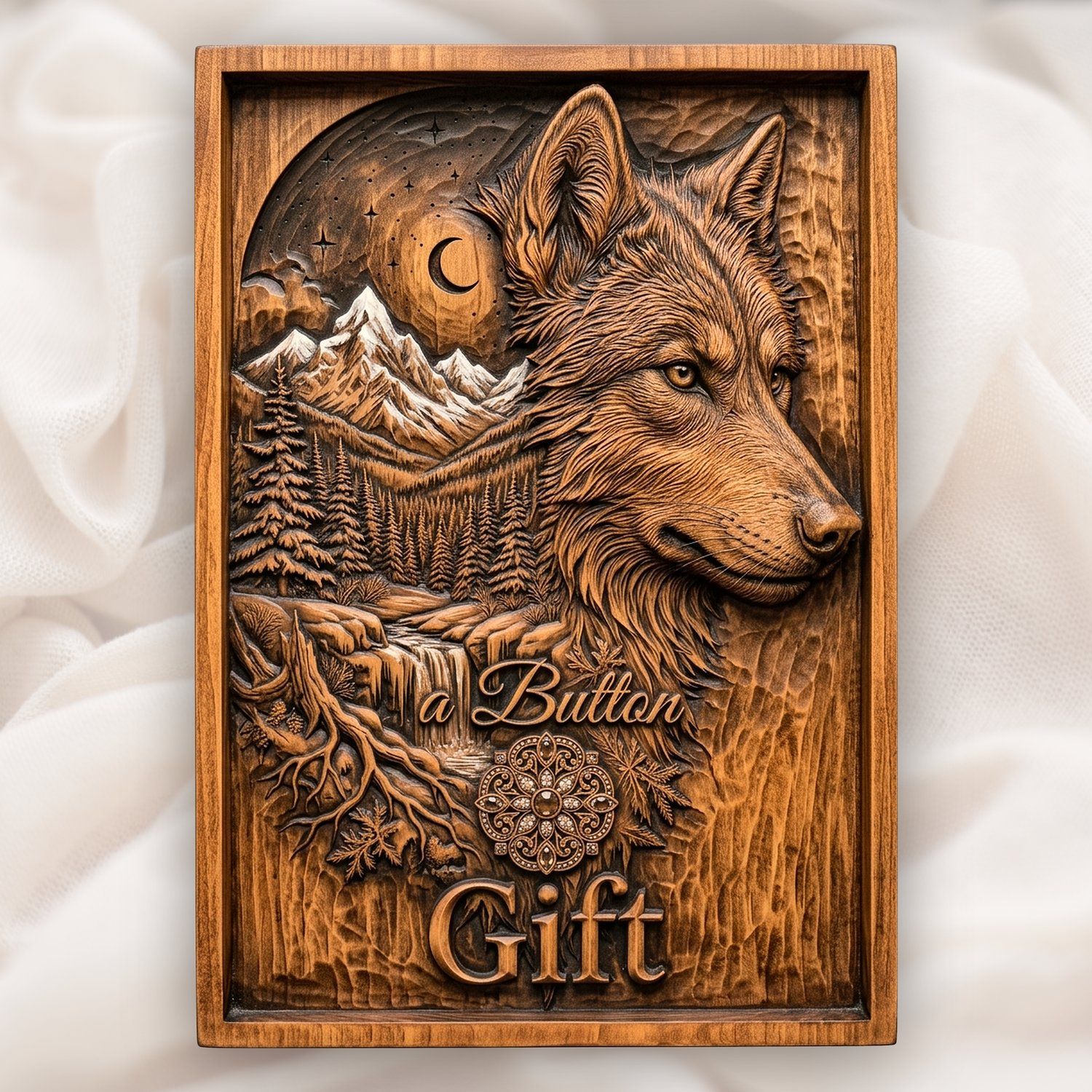 Majestic Wolf Wilderness Moonlight Landscape CNC Relief STL bas-relief STL design