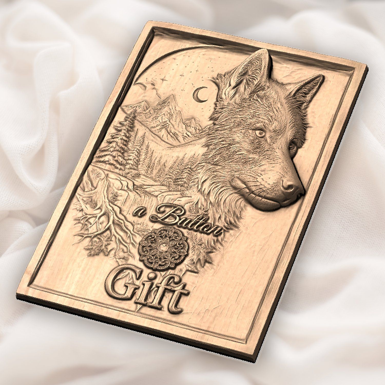 Majestic Wolf Wilderness Moonlight Landscape CNC Relief STL bas-relief STL — view 6