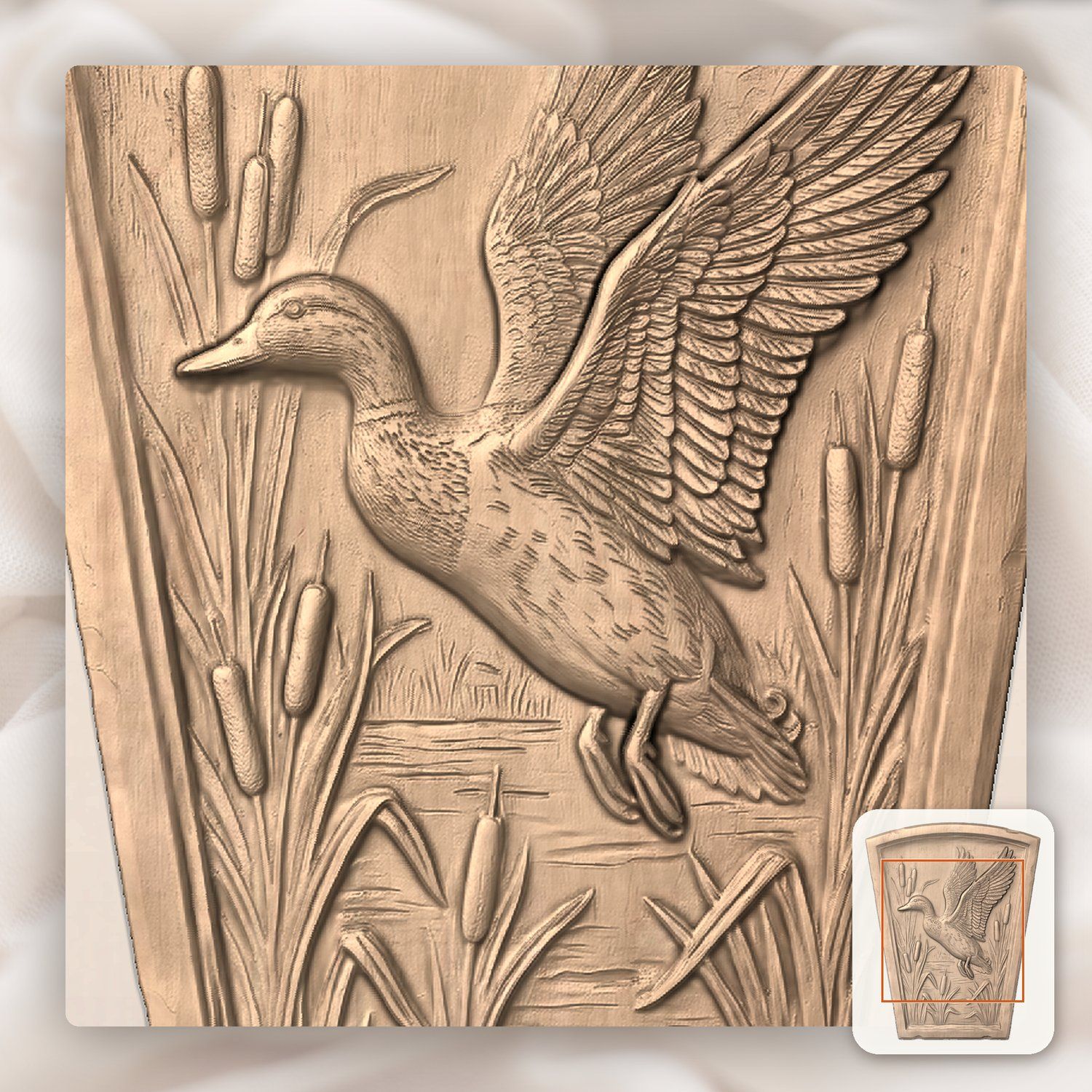 Mallard Duck Flight Marsh Arch Keystone CNC Relief STL bas-relief STL — view 6