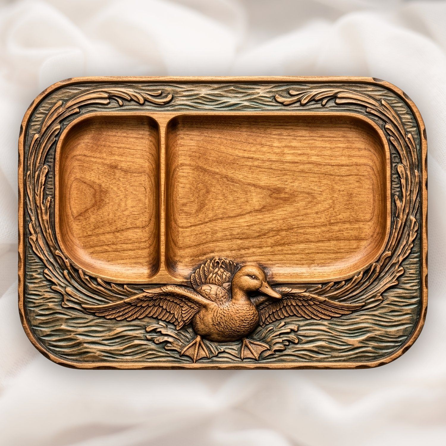Valet Tray Mallard Duck Flight Over Water Scene CNC Relief STL bas-relief STL — view 11