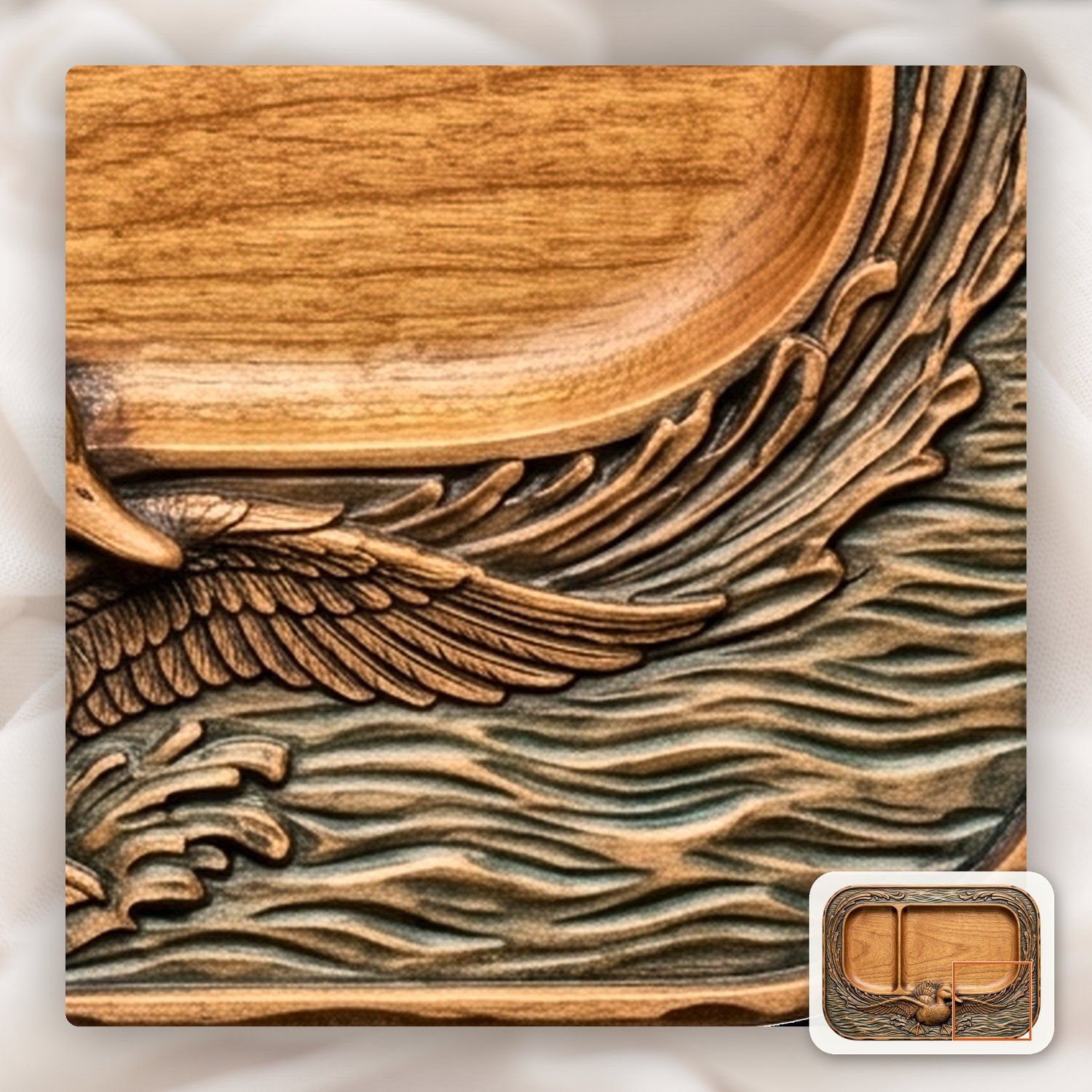 Valet Tray Mallard Duck Flight Over Water Scene CNC Relief STL bas-relief STL — view 12
