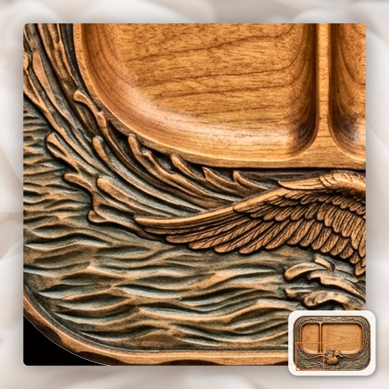 Valet Tray Mallard Duck Flight Over Water Scene CNC Relief STL bas-relief STL — view 13