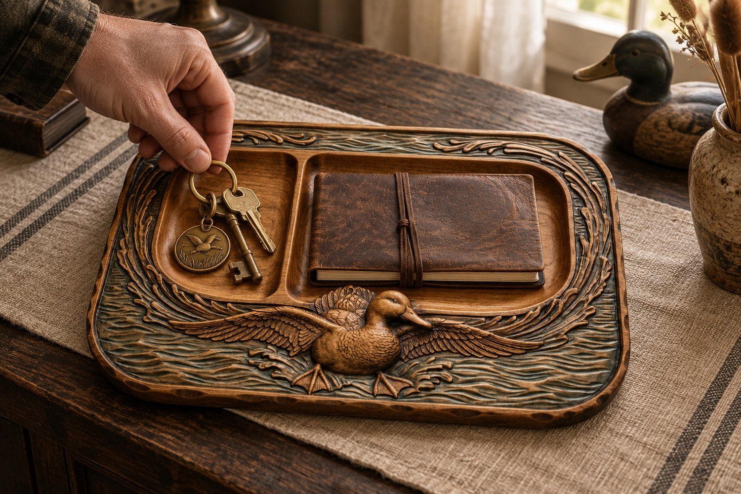 Valet Tray Mallard Duck Flight Over Water Scene CNC Relief STL bas-relief STL — view 14