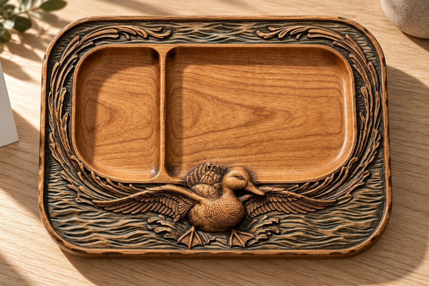 Valet Tray Mallard Duck Flight Over Water Scene CNC Relief STL bas-relief STL — view 16