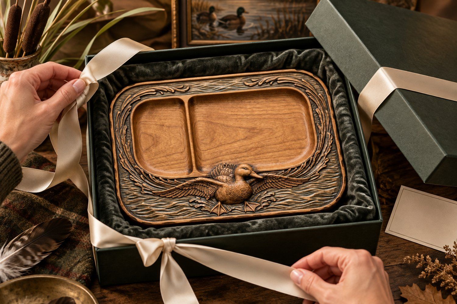 Valet Tray Mallard Duck Flight Over Water Scene CNC Relief STL bas-relief STL — view 17