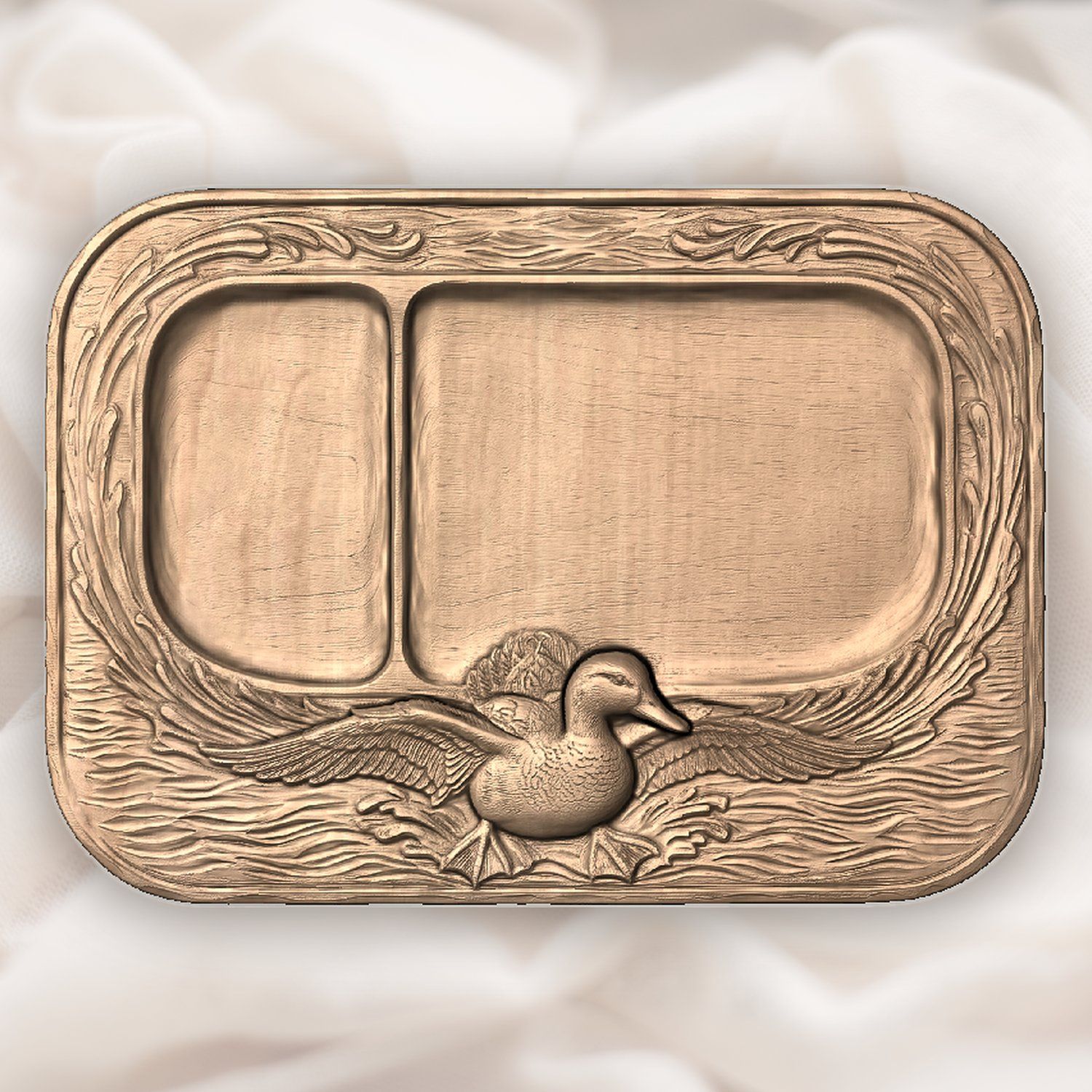 Valet Tray Mallard Duck Flight Over Water Scene CNC Relief STL bas-relief STL — view 4
