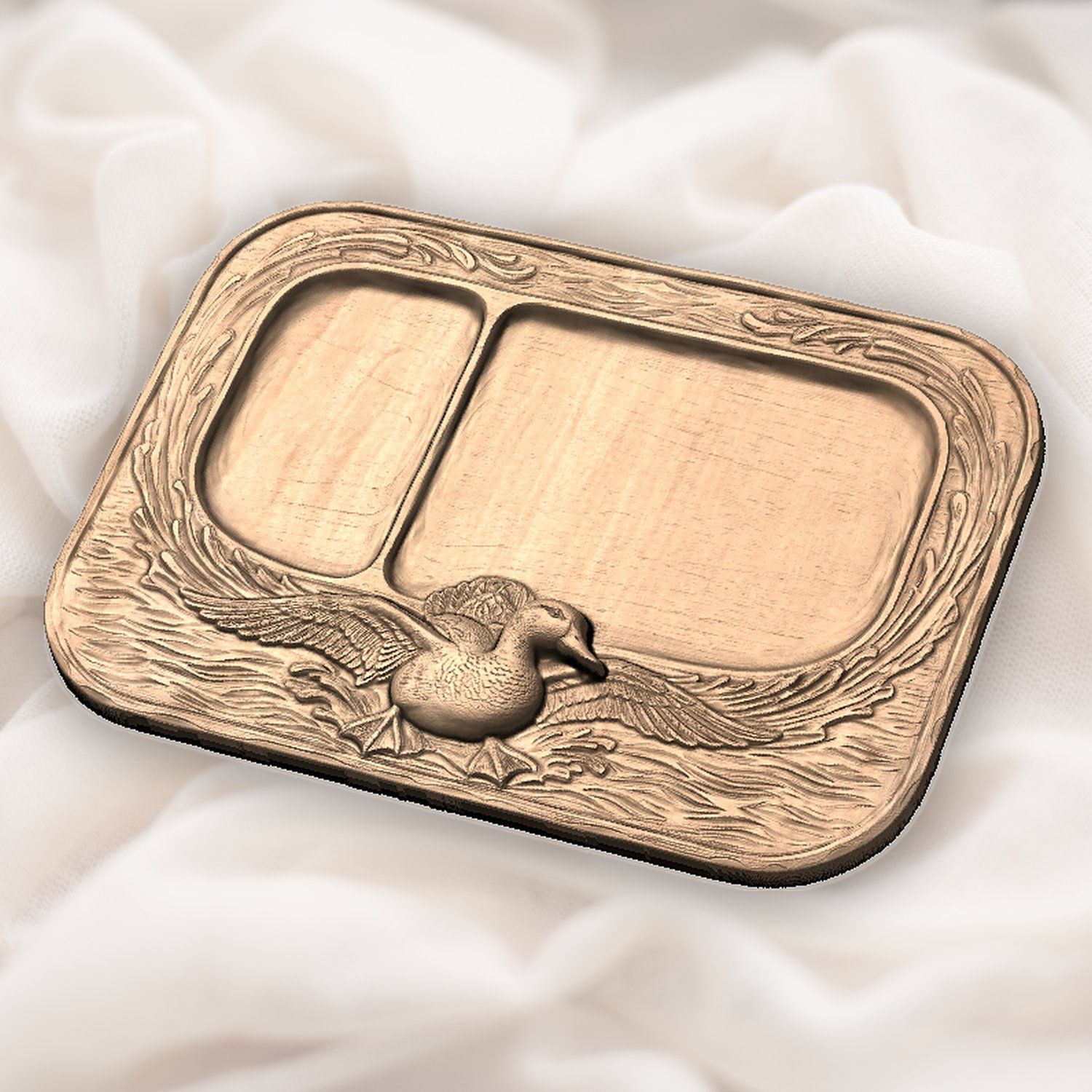 Valet Tray Mallard Duck Flight Over Water Scene CNC Relief STL bas-relief STL — view 5
