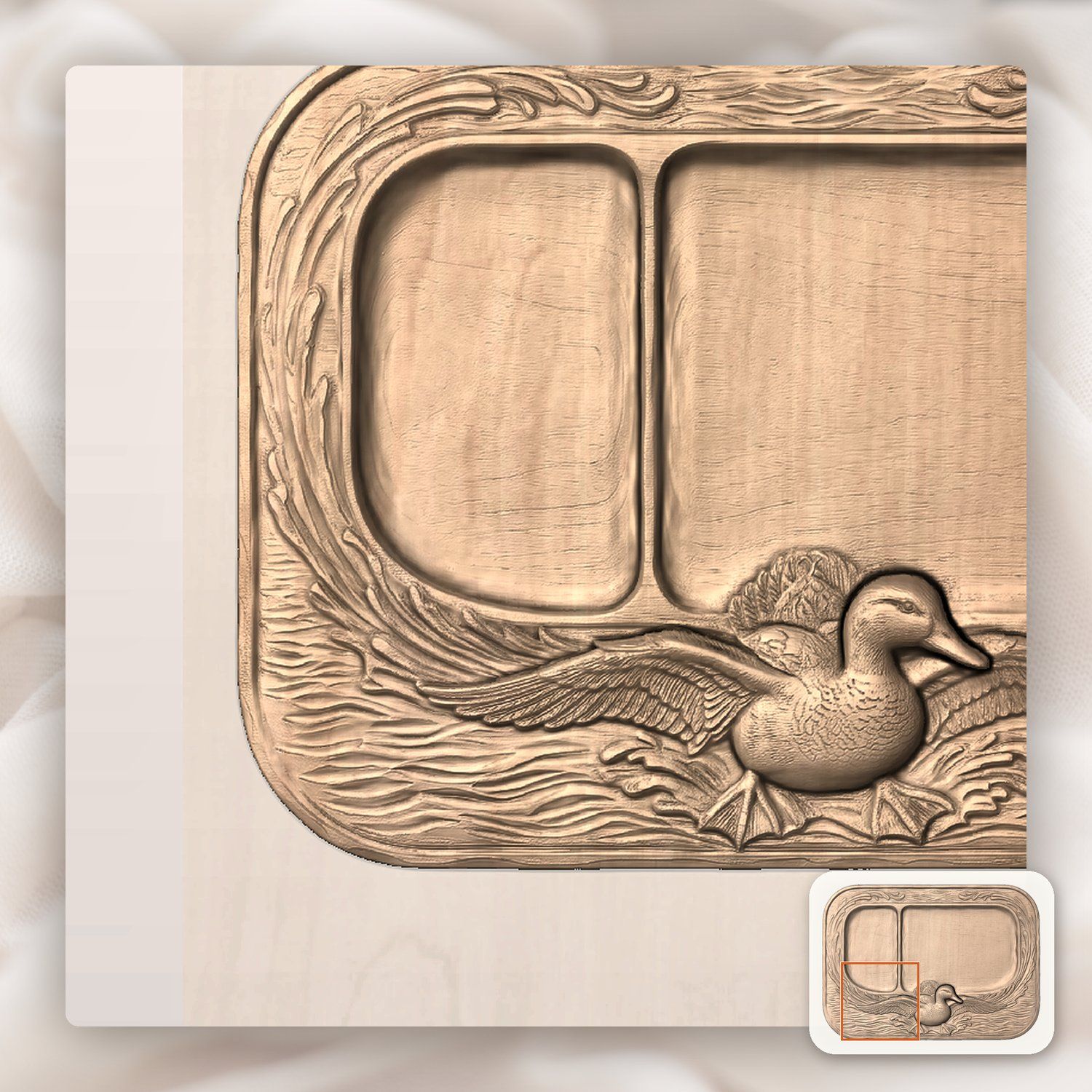 Valet Tray Mallard Duck Flight Over Water Scene CNC Relief STL bas-relief STL — view 6