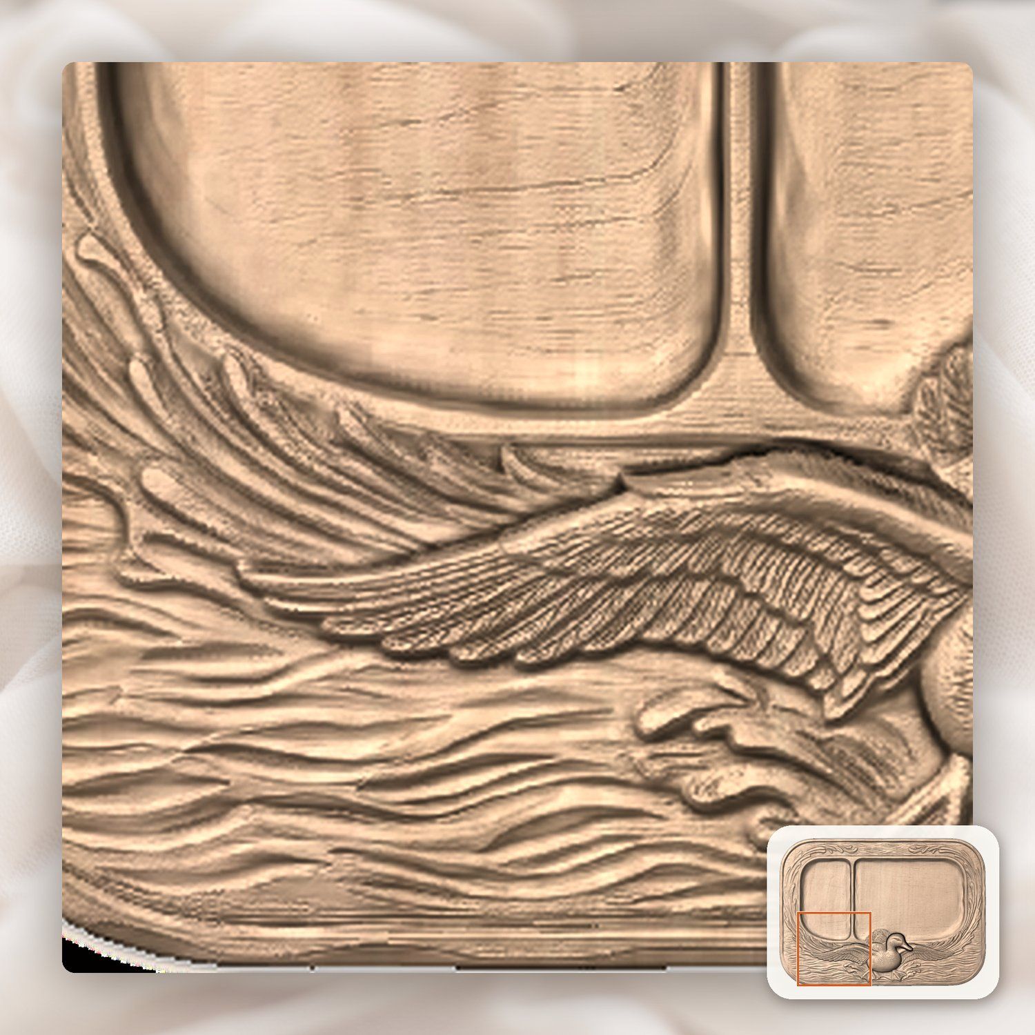 Valet Tray Mallard Duck Flight Over Water Scene CNC Relief STL bas-relief STL — view 7
