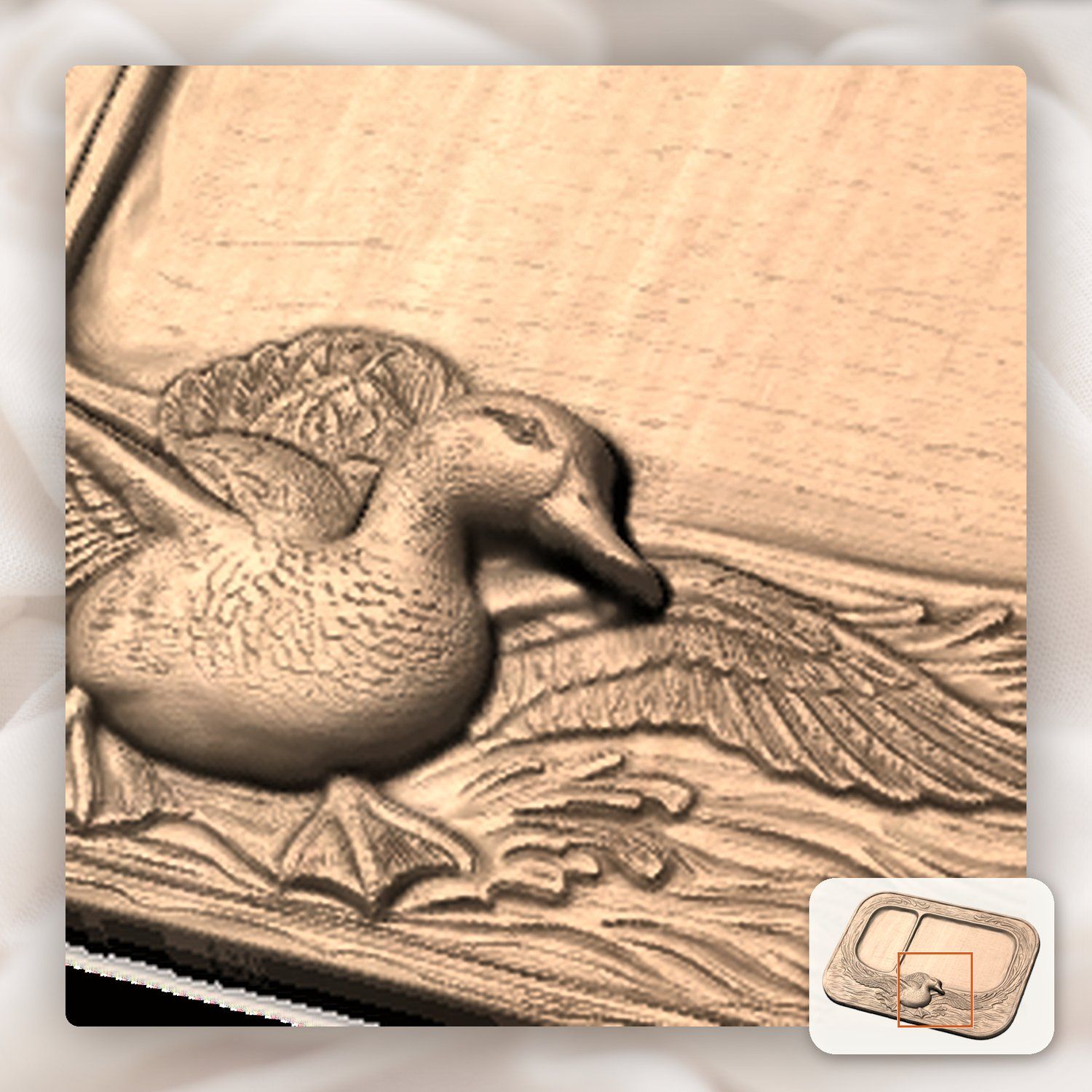 Valet Tray Mallard Duck Flight Over Water Scene CNC Relief STL bas-relief STL — view 10