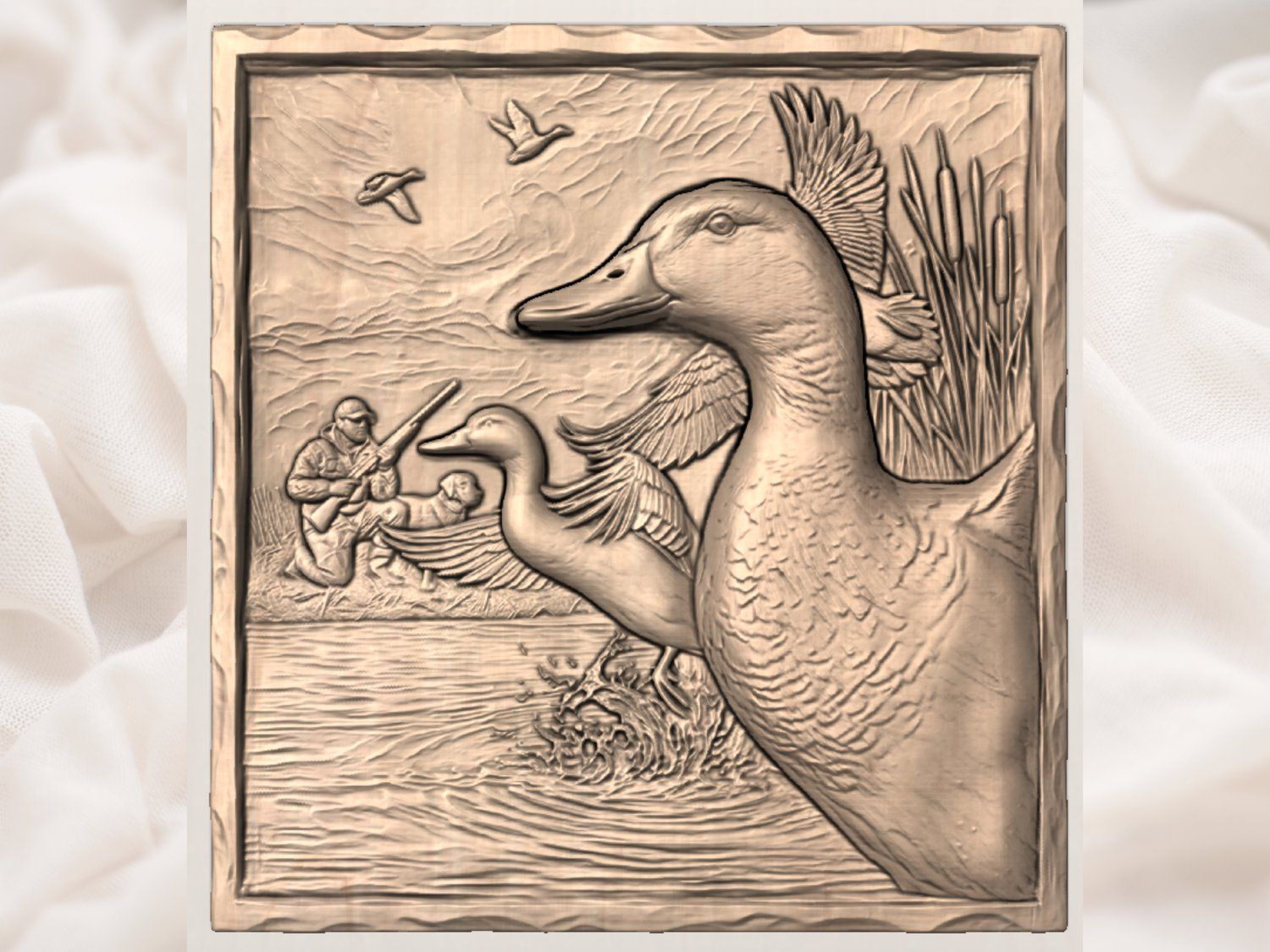 Mallard Duck Hunter & Lab Scene CNC Relief STL bas-relief STL — view 5
