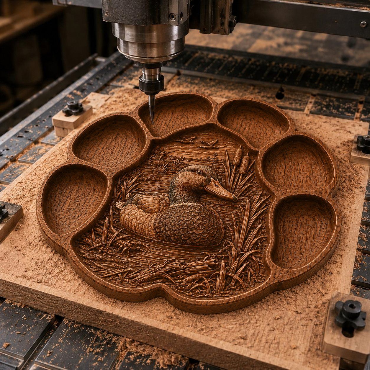Mallard Duck Hunting Scene Paw Print CNC Relief STL bas-relief STL — view 8