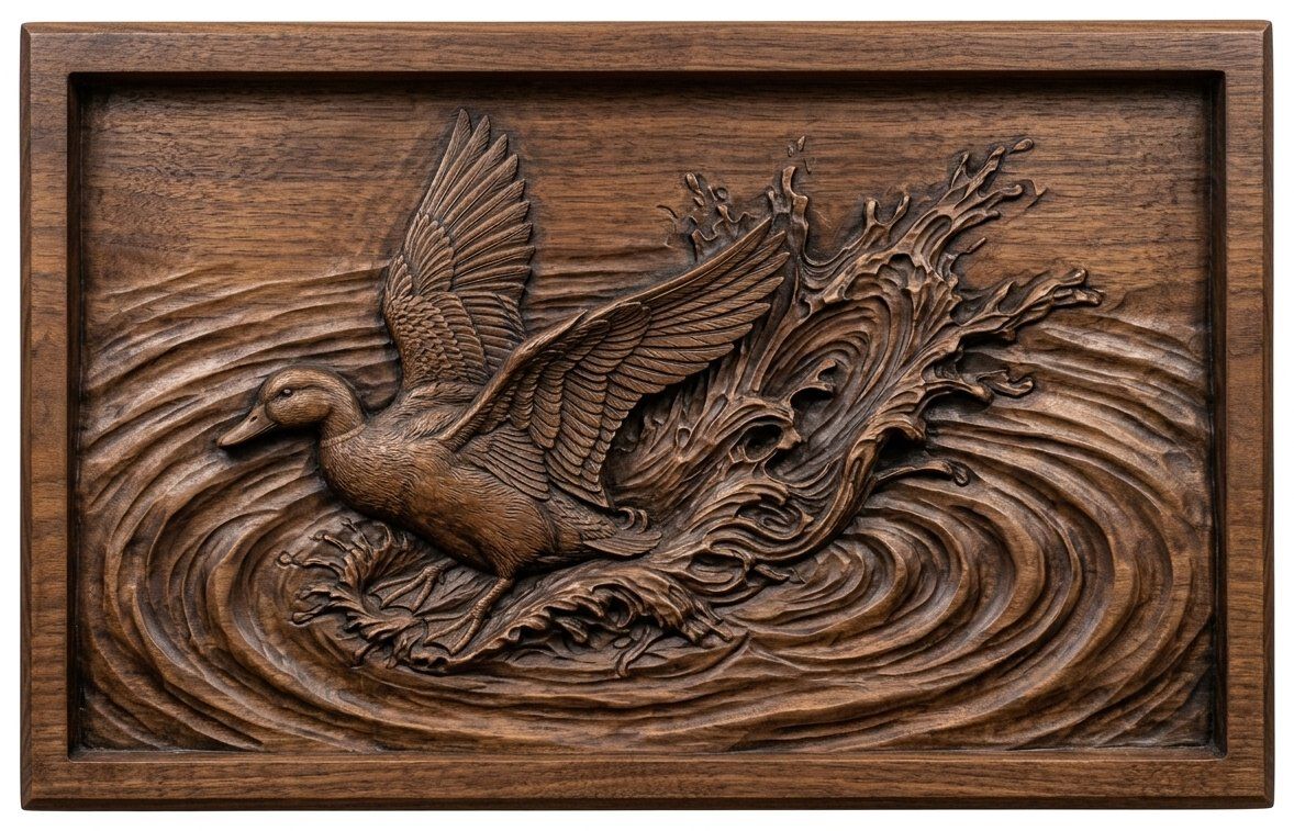 Mallard Duck landing Water CNC Relief STL bas-relief STL — view 4