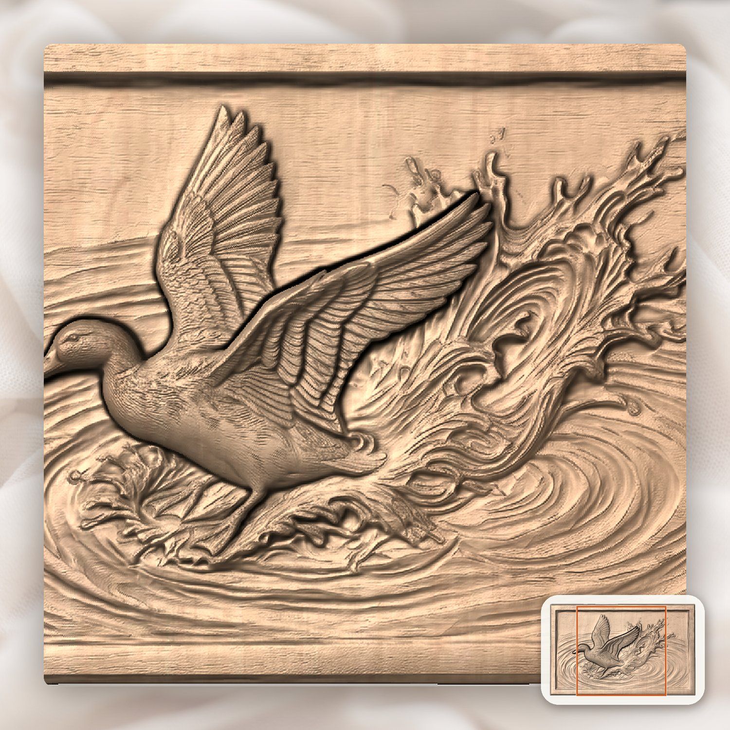 Mallard Duck landing Water CNC Relief STL bas-relief STL — view 7