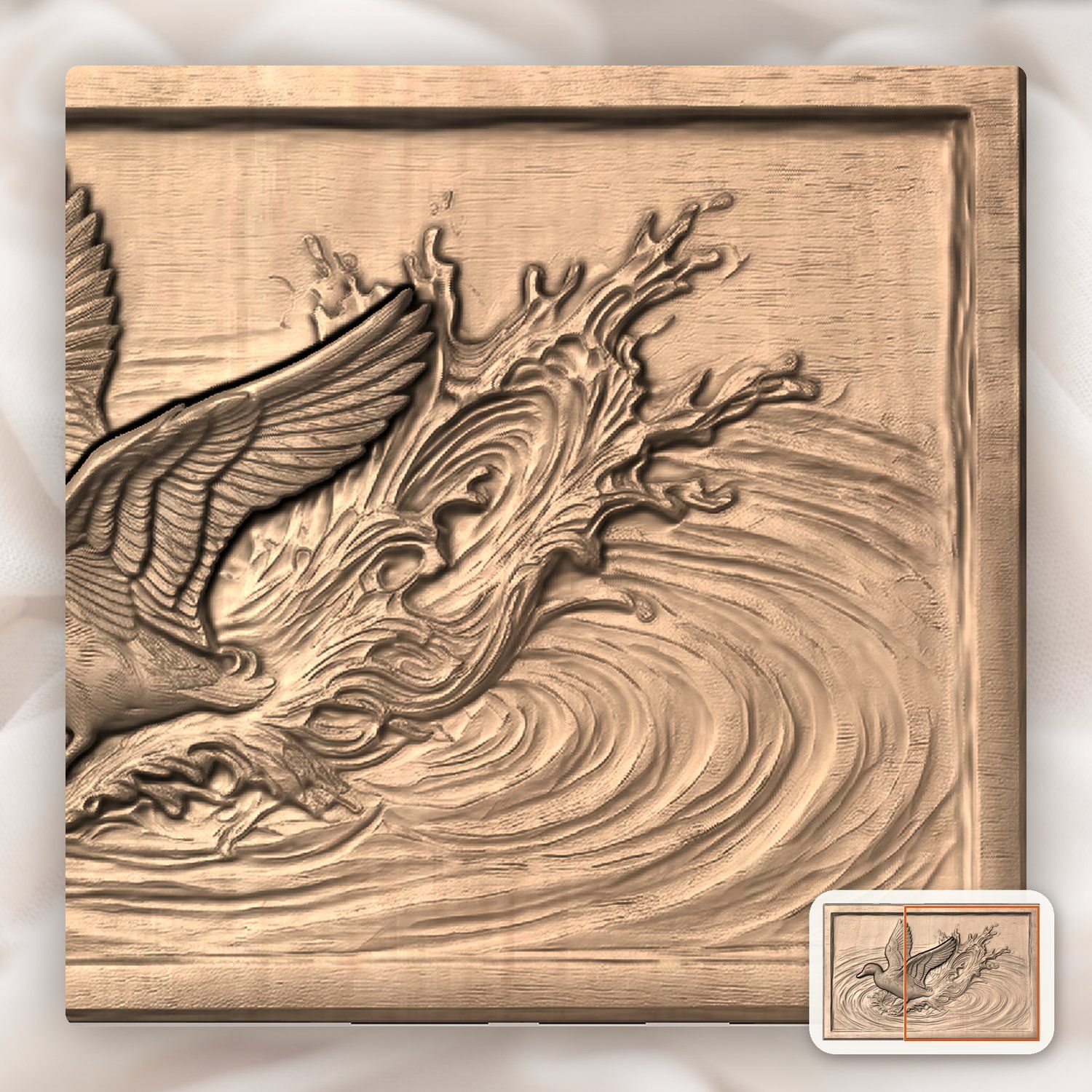 Mallard Duck landing Water CNC Relief STL bas-relief STL — view 9