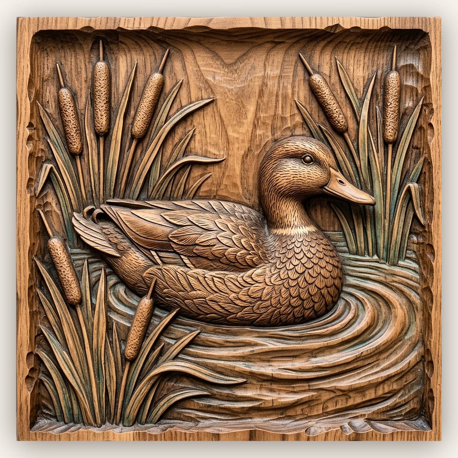 Mallard Duck in Reeds Nature Scene CNC Relief STL bas-relief STL design