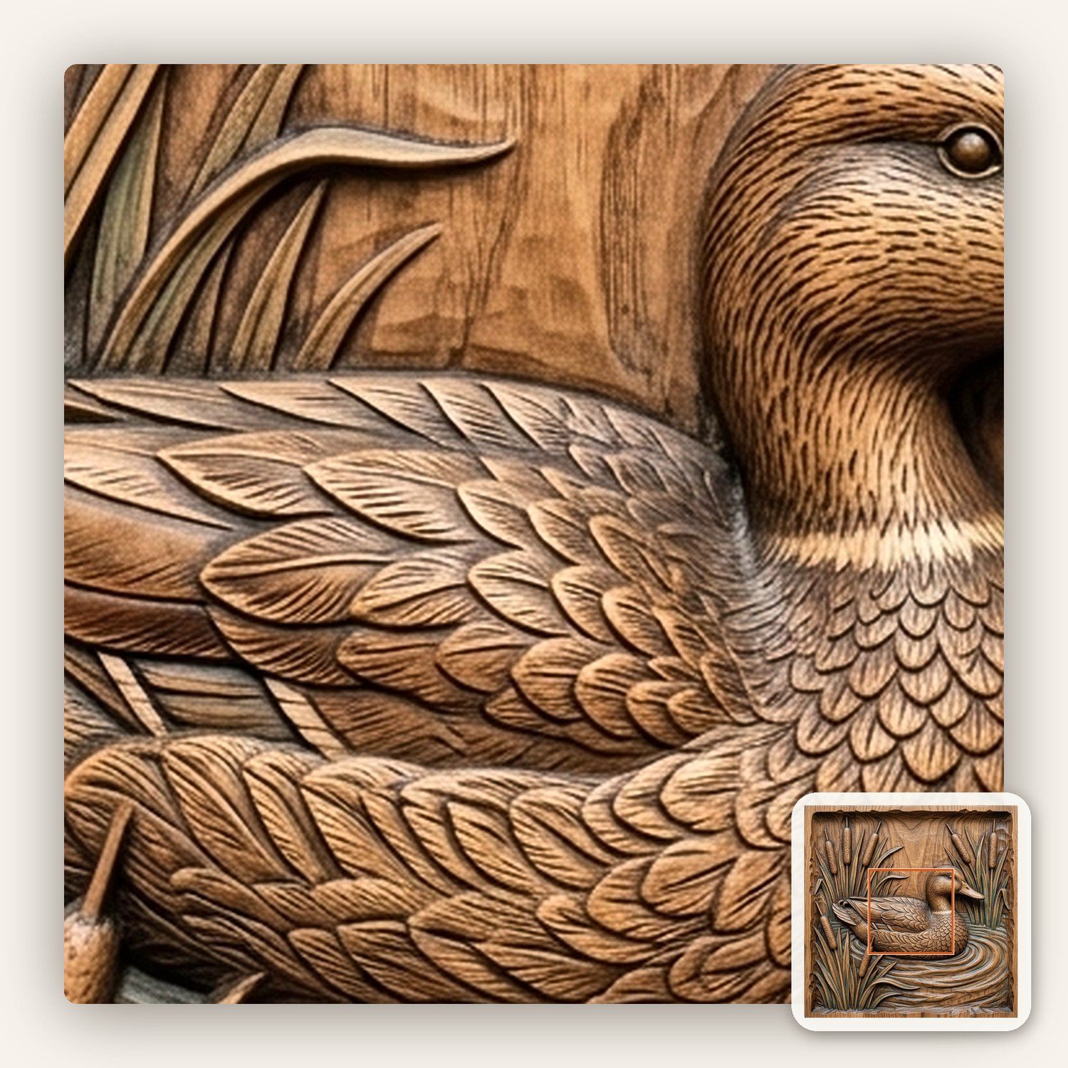 Mallard Duck in Reeds Nature Scene CNC Relief STL bas-relief STL — view 12