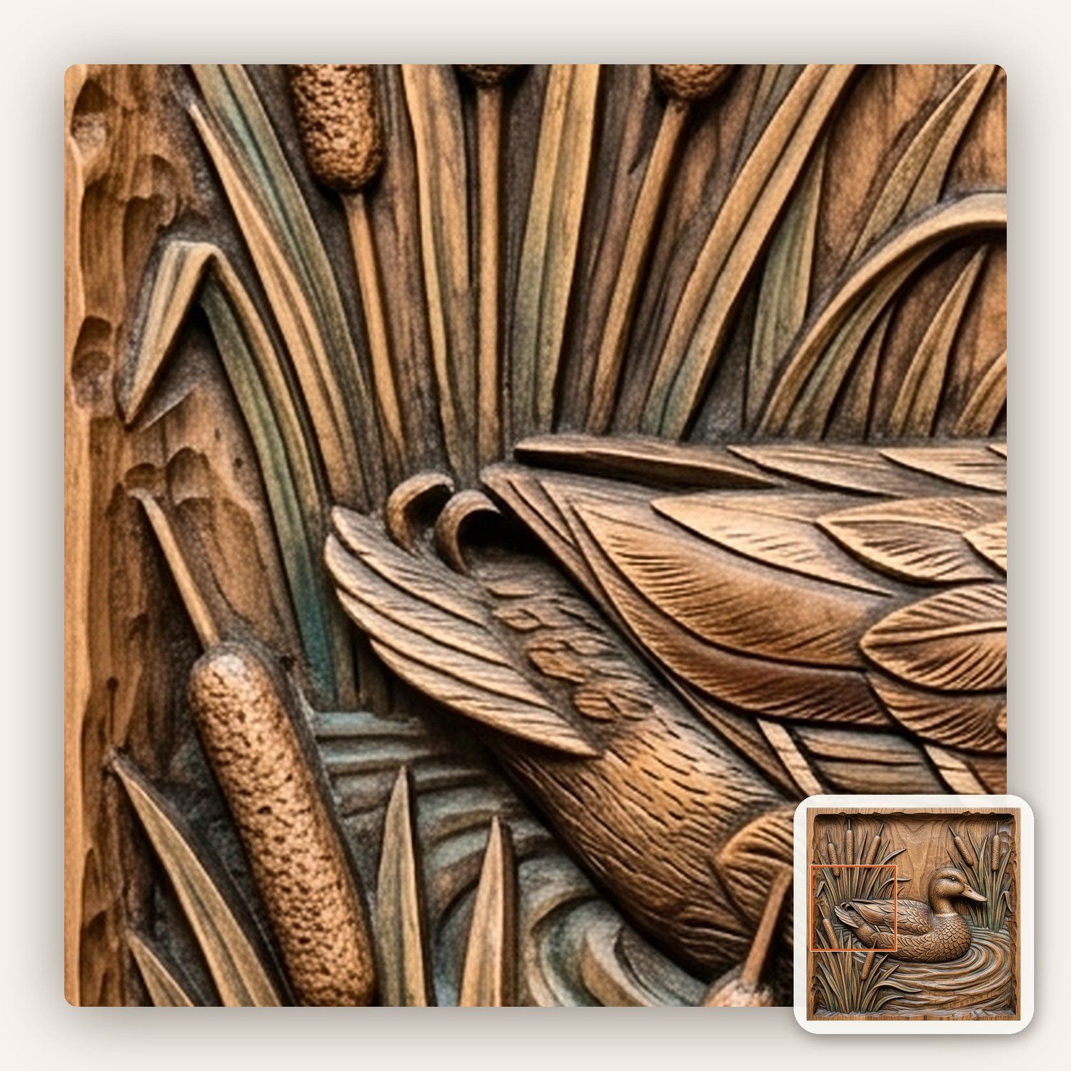 Mallard Duck in Reeds Nature Scene CNC Relief STL bas-relief STL — view 13