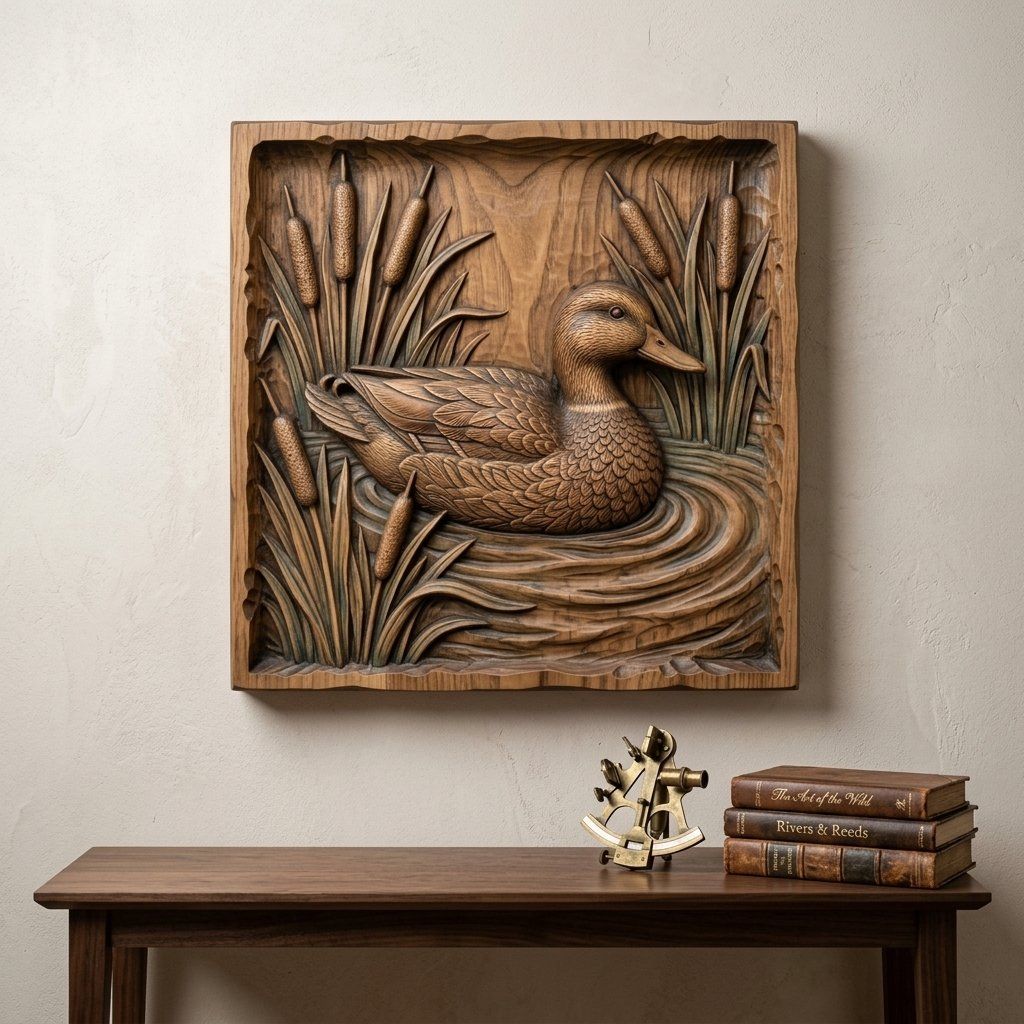 Mallard Duck in Reeds Nature Scene CNC Relief STL bas-relief STL — view 14