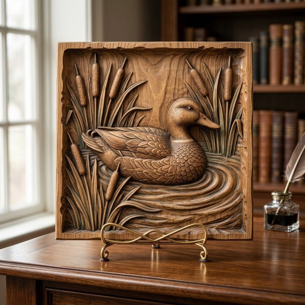 Mallard Duck in Reeds Nature Scene CNC Relief STL bas-relief STL — view 3