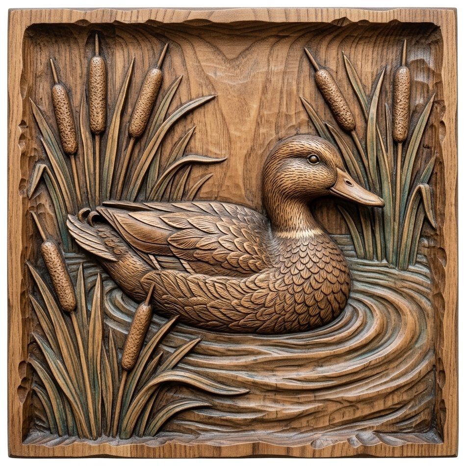 Mallard Duck in Reeds Nature Scene CNC Relief STL bas-relief STL — view 4