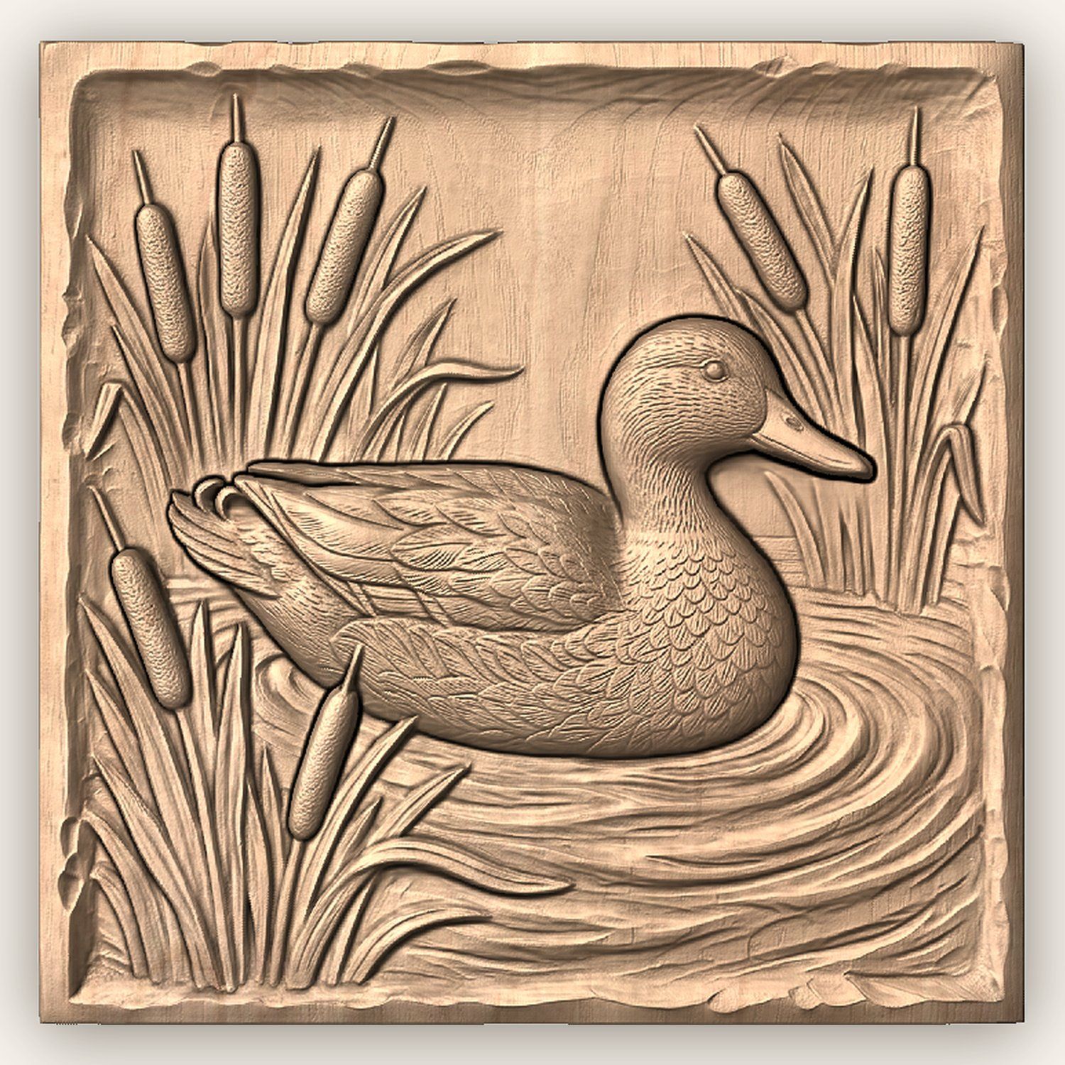 Mallard Duck in Reeds Nature Scene CNC Relief STL bas-relief STL — view 5