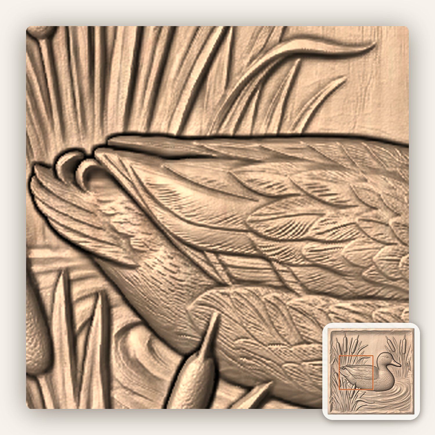 Mallard Duck in Reeds Nature Scene CNC Relief STL bas-relief STL — view 8