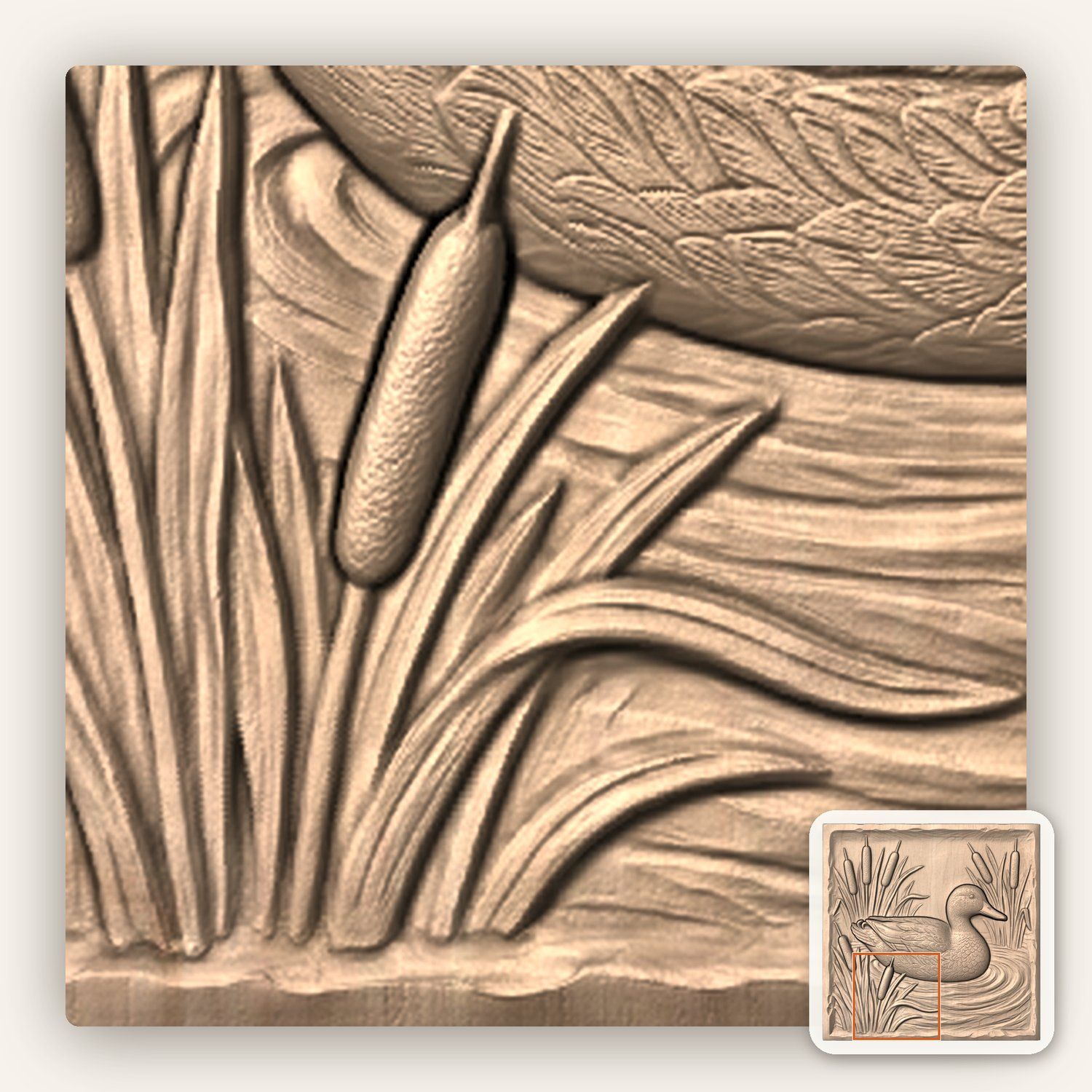 Mallard Duck in Reeds Nature Scene CNC Relief STL bas-relief STL — view 9