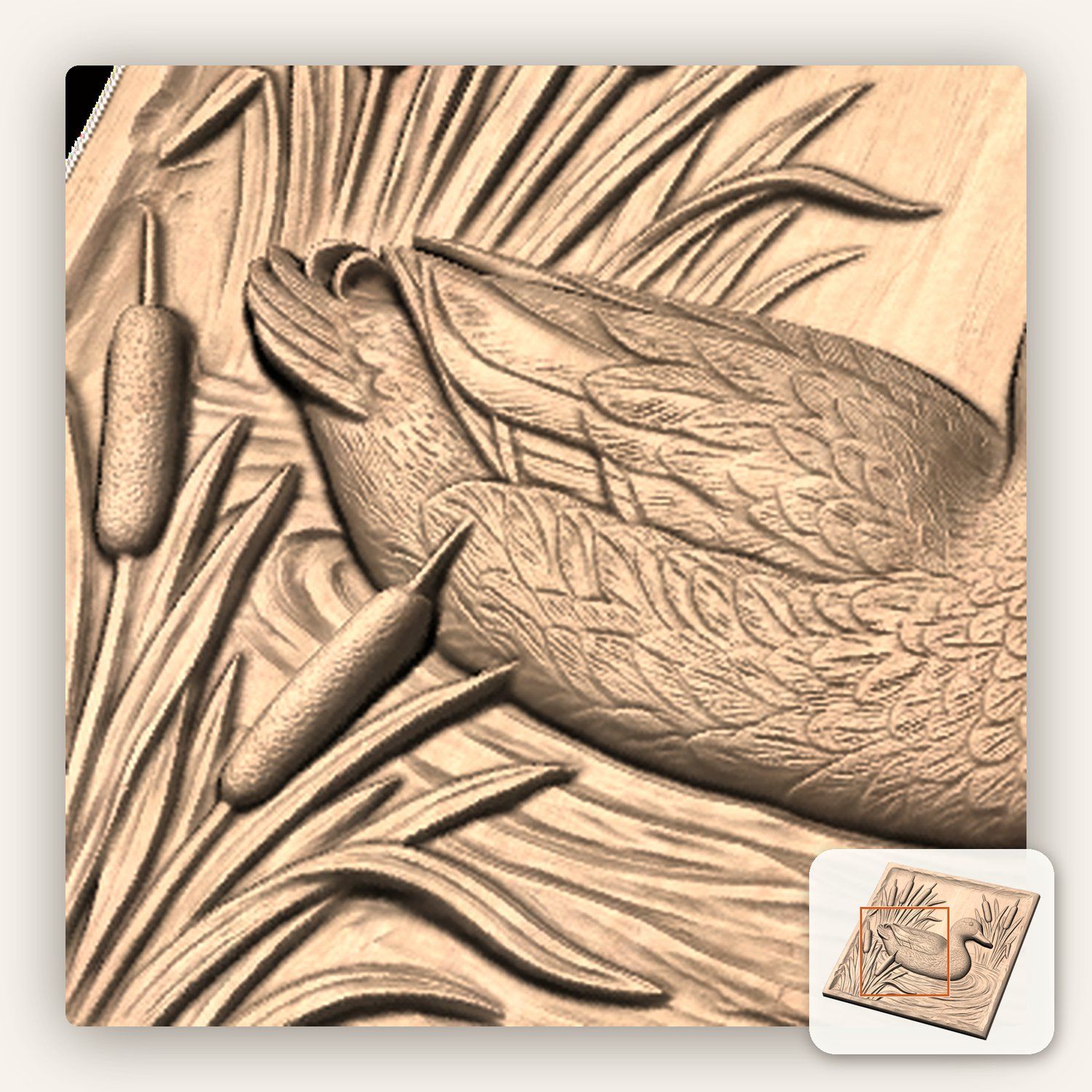 Mallard Duck in Reeds Nature Scene CNC Relief STL bas-relief STL — view 10