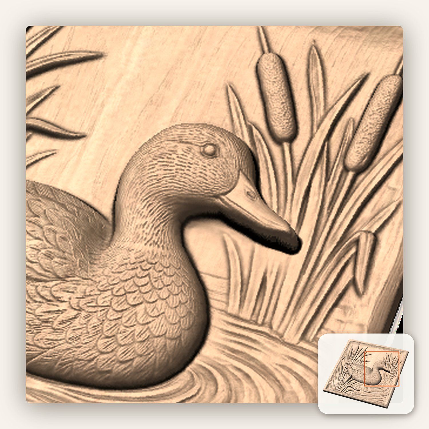 Mallard Duck in Reeds Nature Scene CNC Relief STL bas-relief STL — view 11