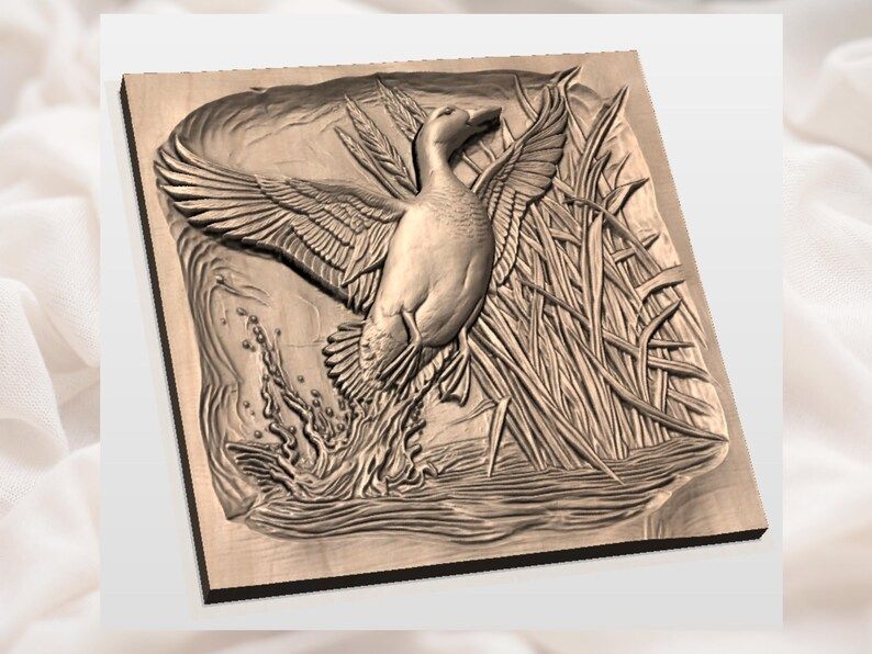 Mallard Duck Landing on Water Bas-Relief STL Carving File bas-relief STL — view 2