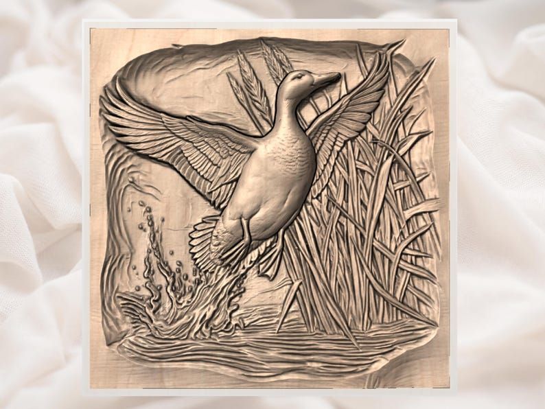 Mallard Duck Landing on Water Bas-Relief STL Carving File bas-relief STL — view 3