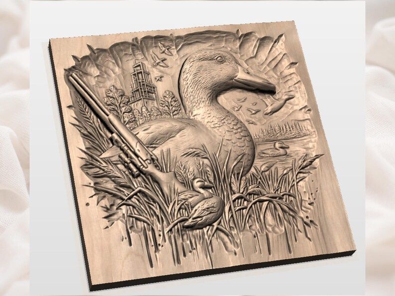 Mallard Drake and Ducklings Marsh Scene Bas-Relief STL bas-relief STL — view 2