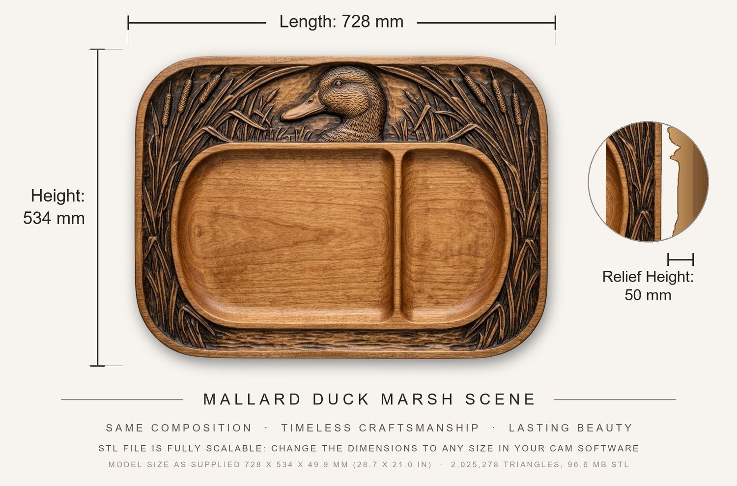 Valet Tray Mallard Duck Marsh Scene CNC Relief STL bas-relief STL — view 3