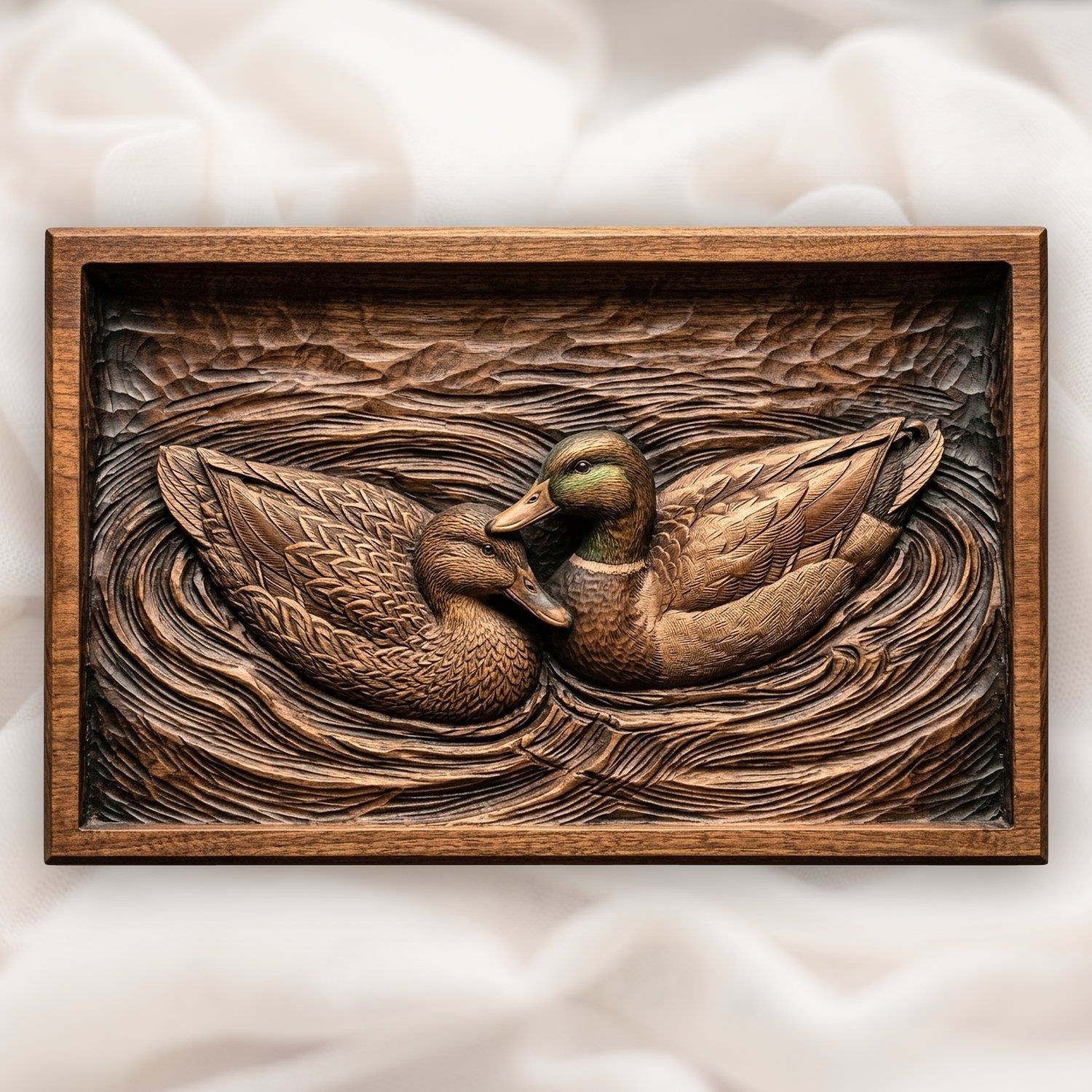Mallard Duck Pair Swimming Ripple Scene CNC Relief STL bas-relief STL design