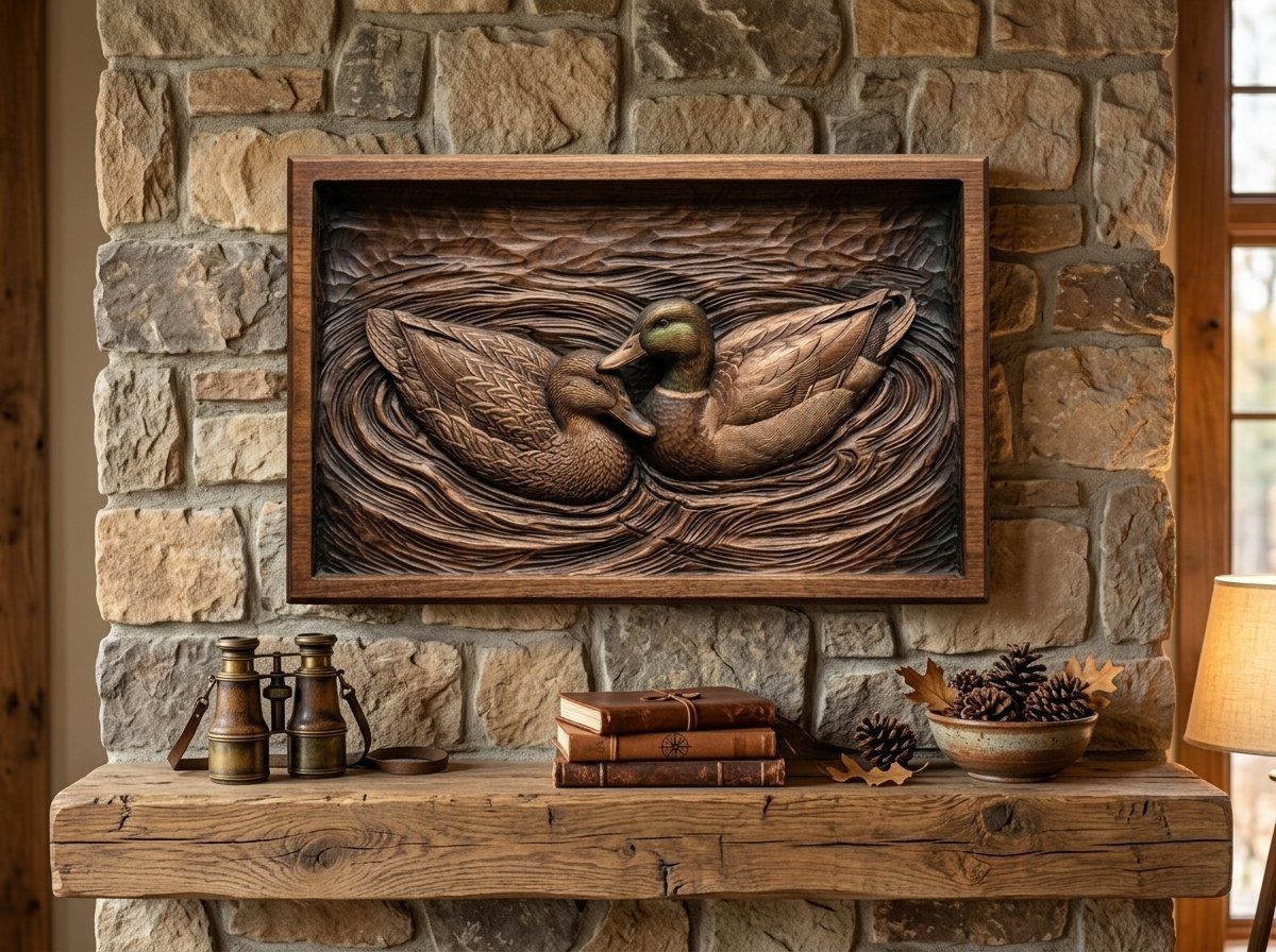Mallard Duck Pair Swimming Ripple Scene CNC Relief STL bas-relief STL — view 13