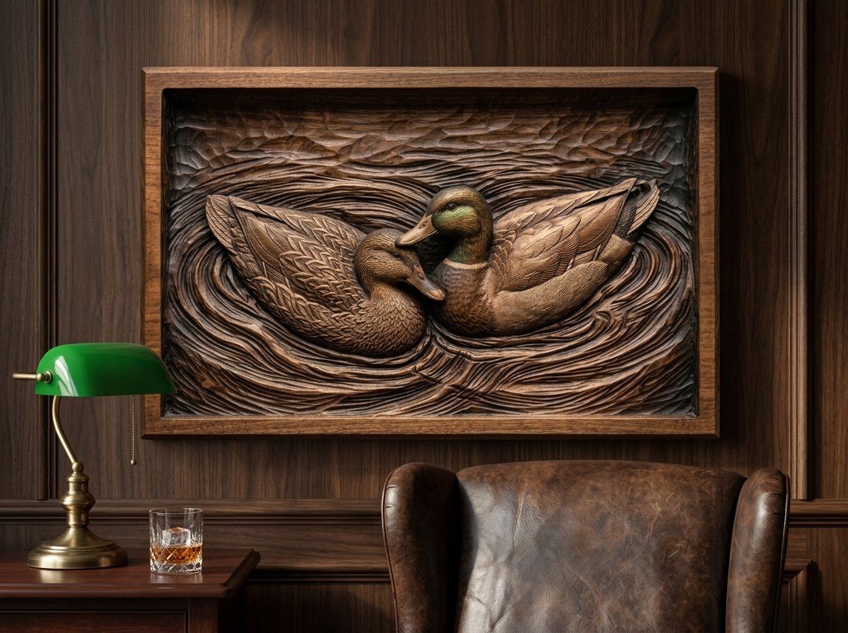 Mallard Duck Pair Swimming Ripple Scene CNC Relief STL bas-relief STL — view 14