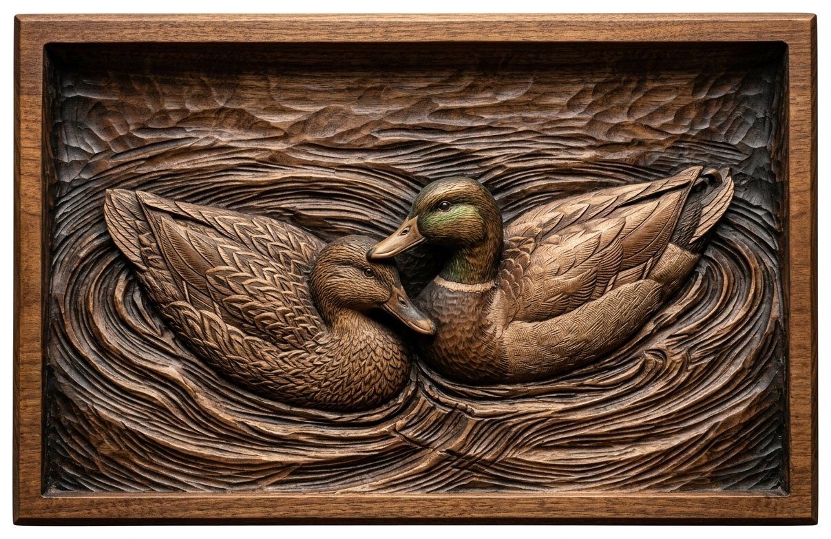 Mallard Duck Pair Swimming Ripple Scene CNC Relief STL bas-relief STL — view 4