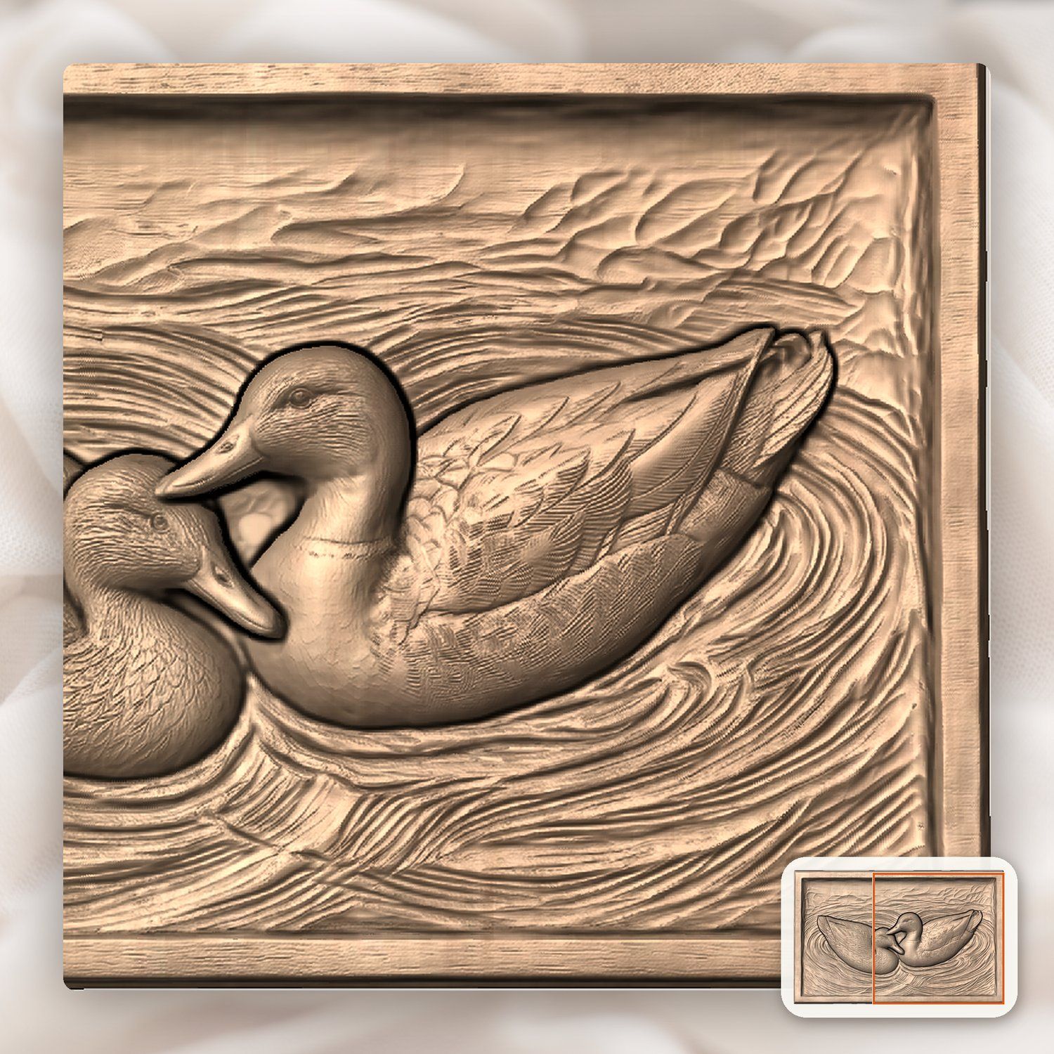 Mallard Duck Pair Swimming Ripple Scene CNC Relief STL bas-relief STL — view 7