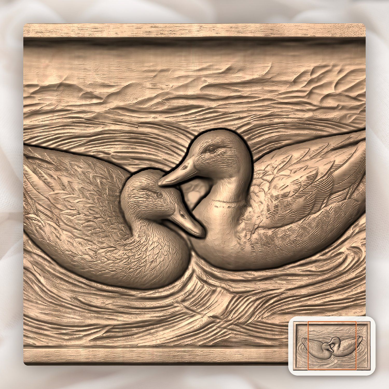 Mallard Duck Pair Swimming Ripple Scene CNC Relief STL bas-relief STL — view 8