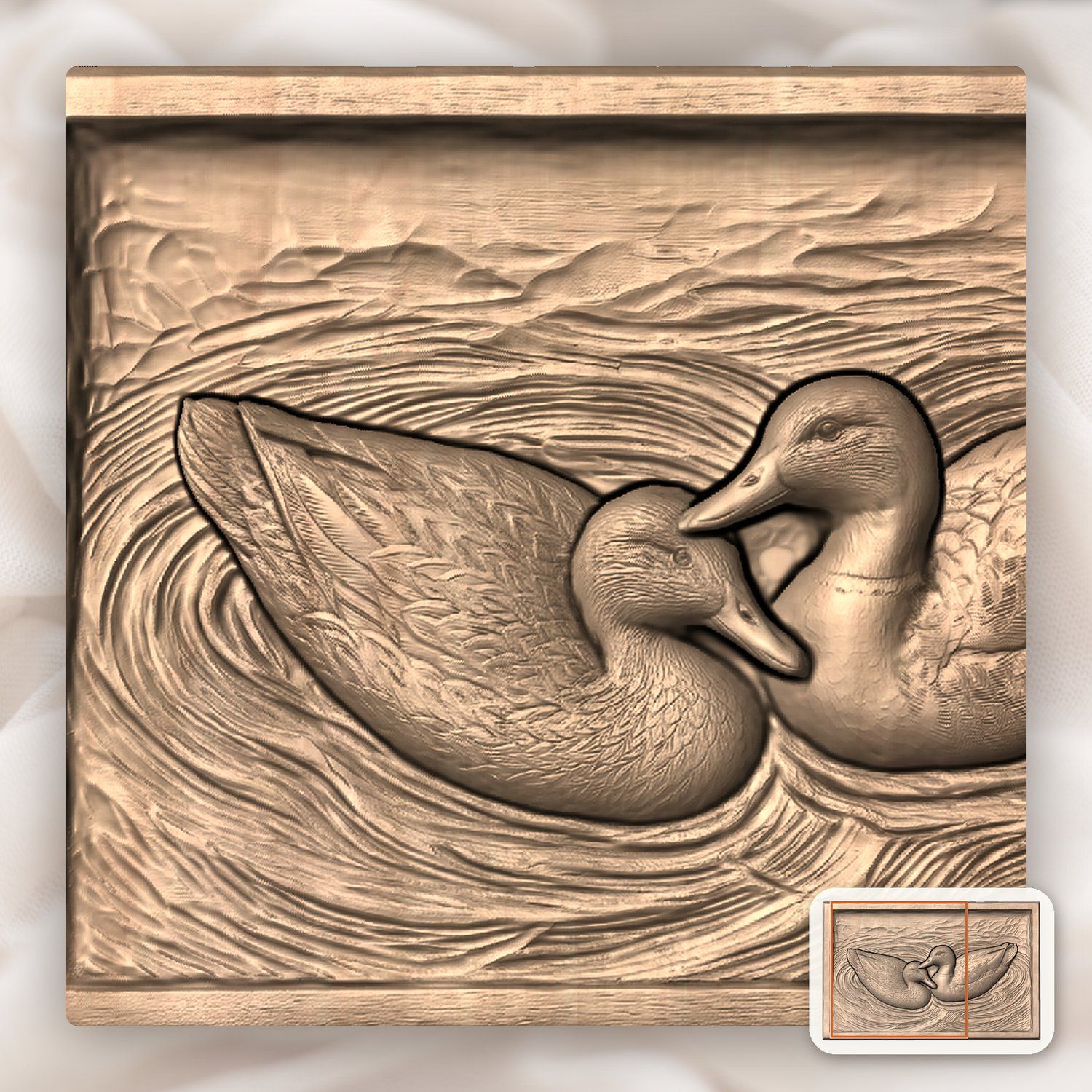 Mallard Duck Pair Swimming Ripple Scene CNC Relief STL bas-relief STL — view 9