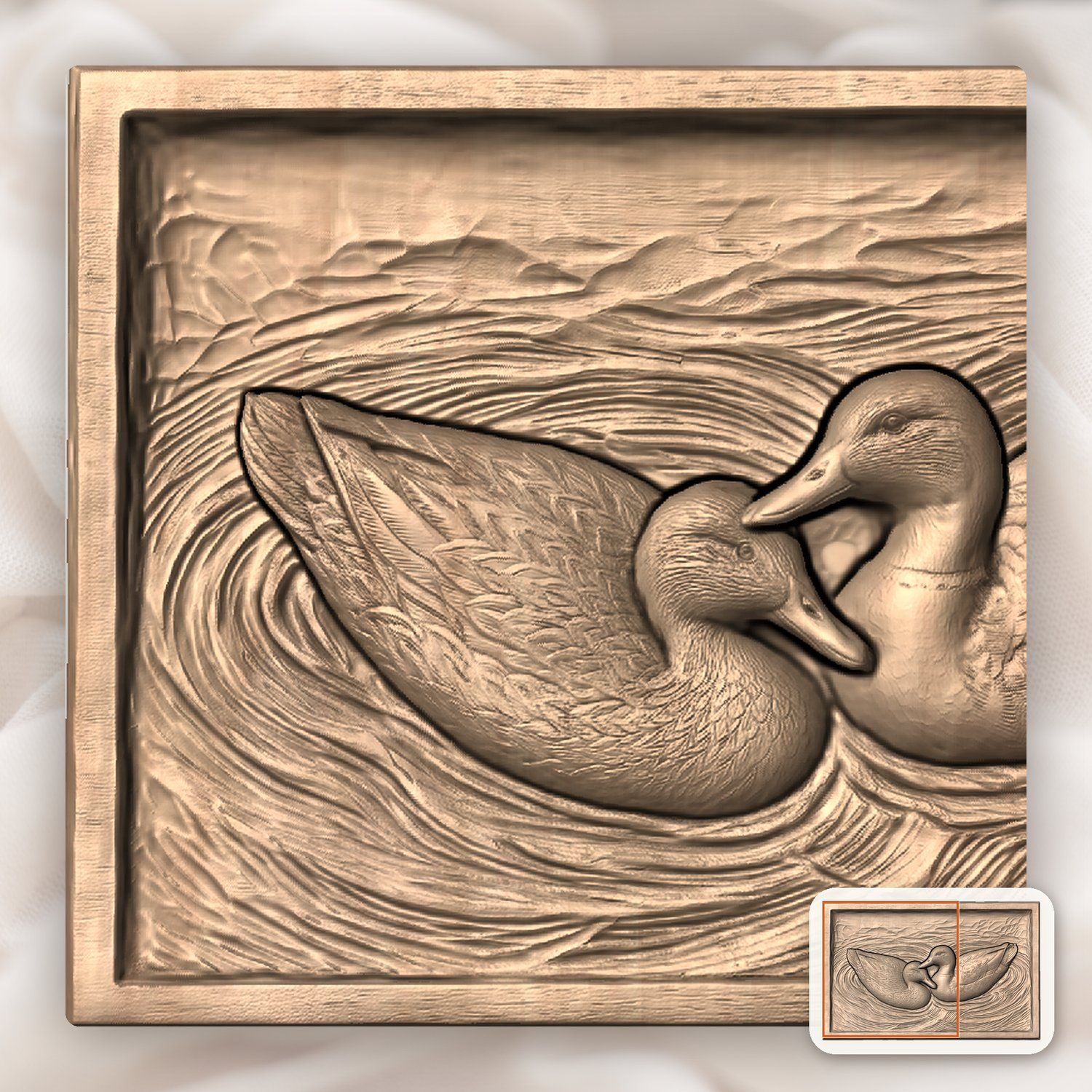 Mallard Duck Pair Swimming Ripple Scene CNC Relief STL bas-relief STL — view 10