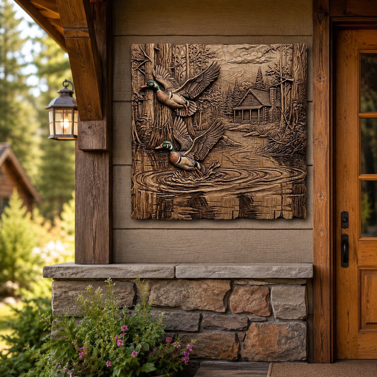 Mallard Duck Pond Cabin Landscape CNC Relief STL bas-relief STL — view 6