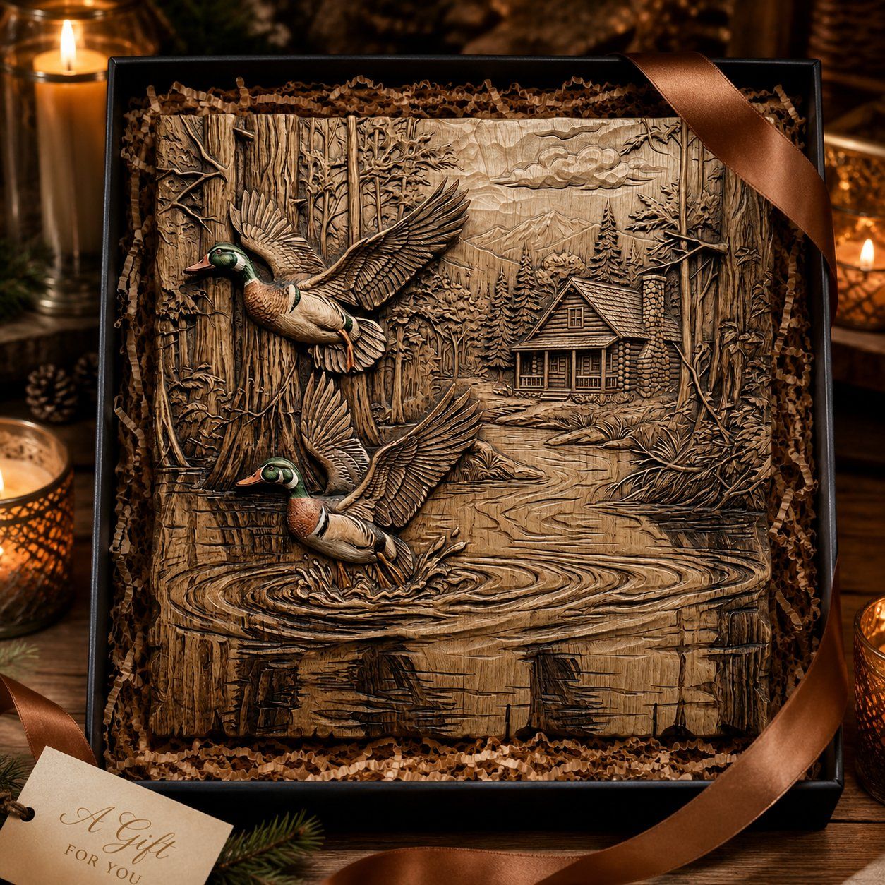 Mallard Duck Pond Cabin Landscape CNC Relief STL bas-relief STL — view 7