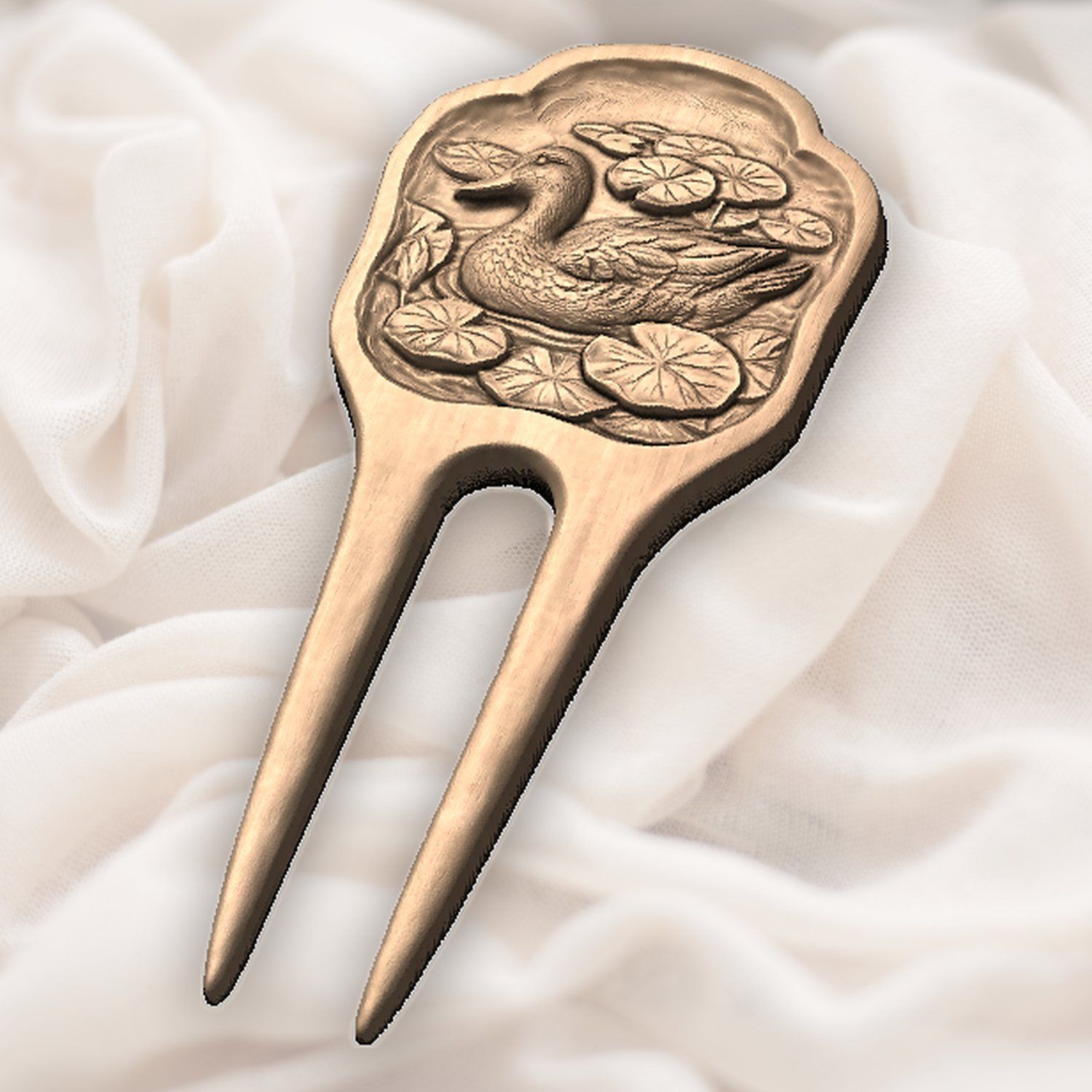 Mallard Duck Pond Lotus Scene Hair Fork CNC Relief STL bas-relief STL — view 6