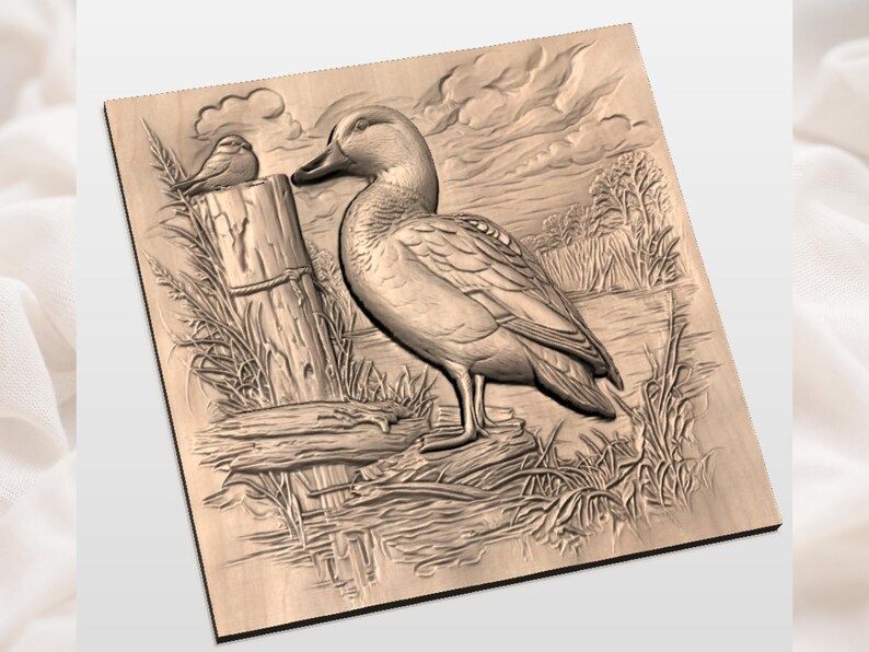 Mallard Duck by the Pond Bas-Relief STL for CNC Carving bas-relief STL — view 2