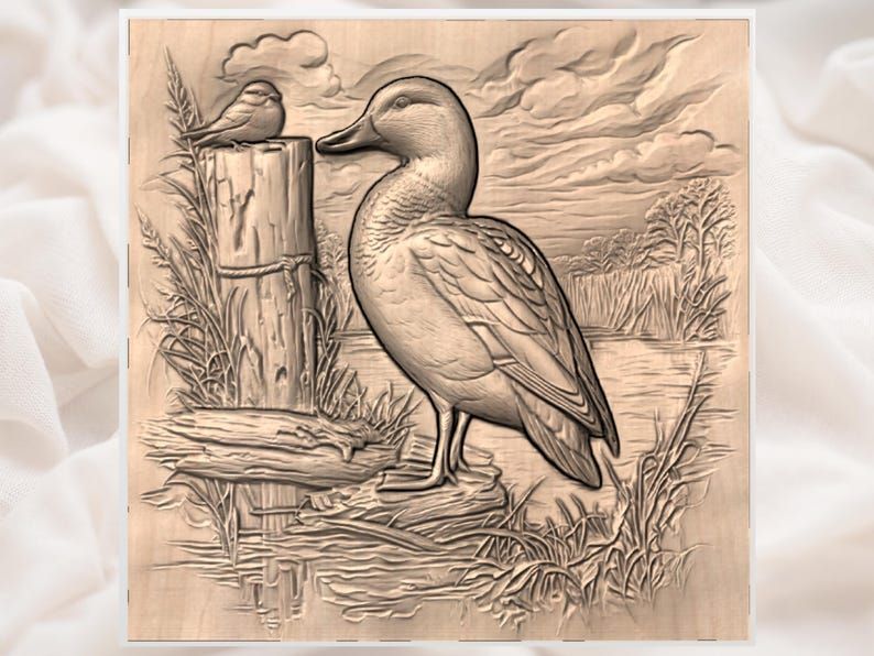 Mallard Duck by the Pond Bas-Relief STL for CNC Carving bas-relief STL — view 3