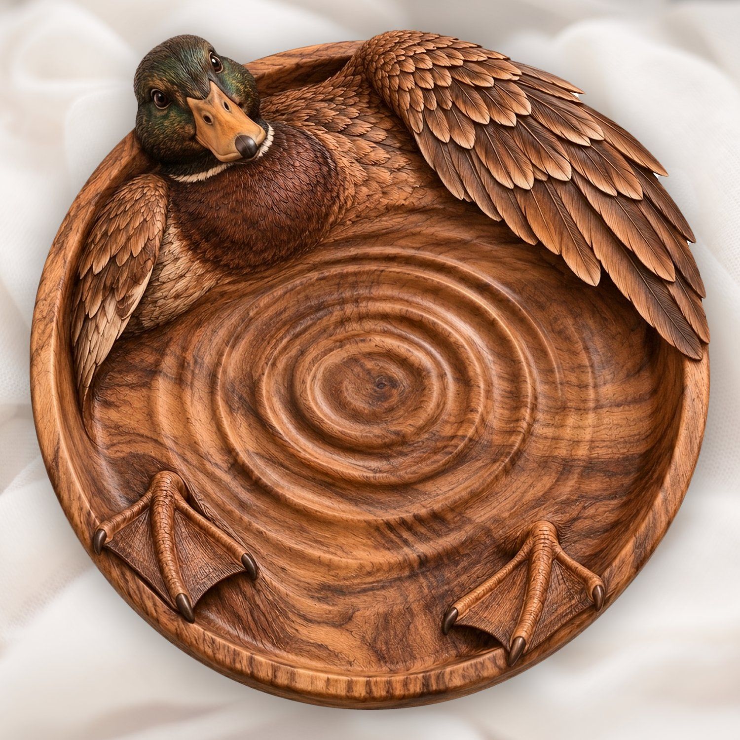 Mallard Duck Ripple Tray CNC Relief STL | Wildlife Wood Carving | Rust