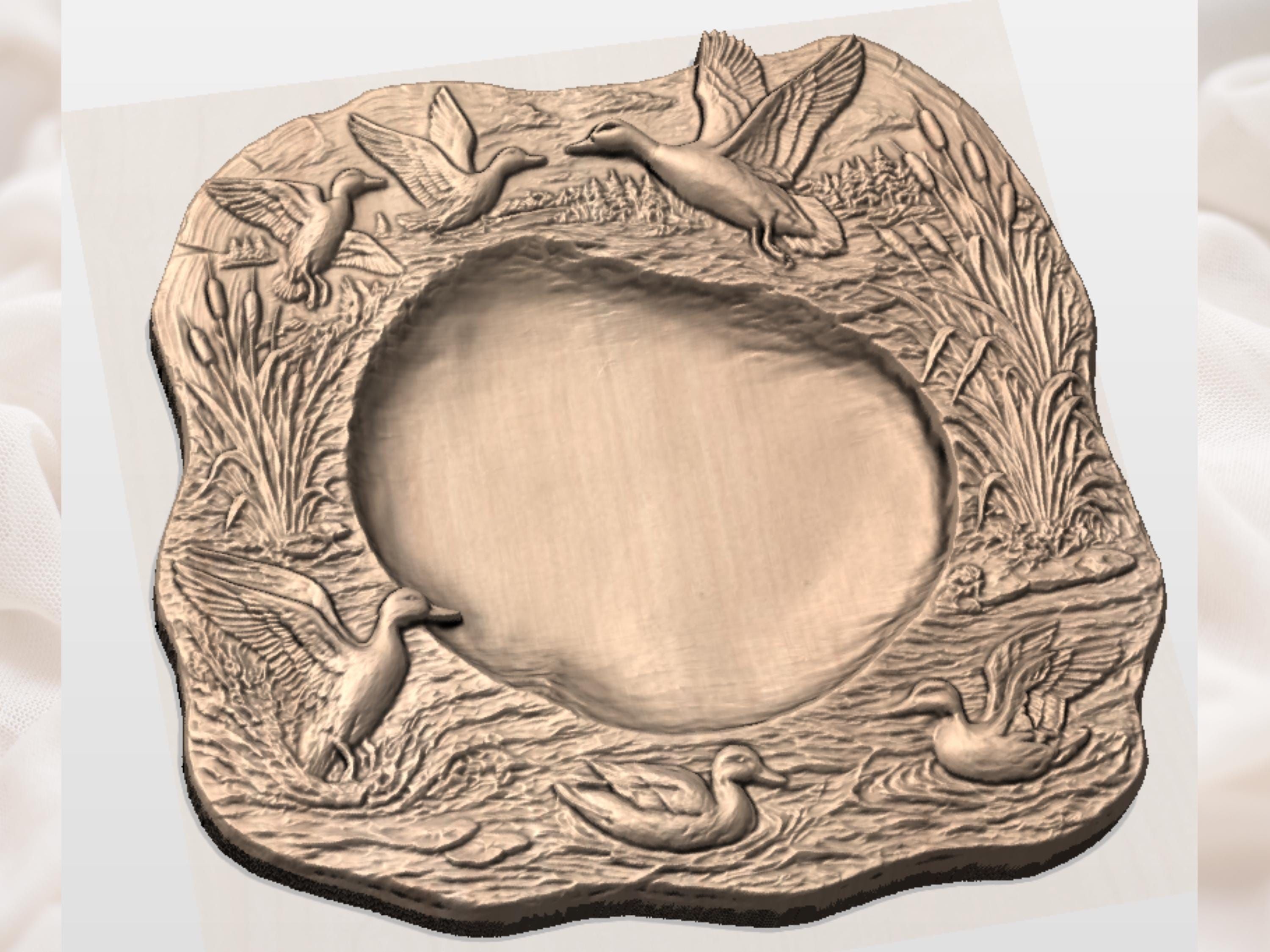 Mallard Ducks Live-Edge Marsh Platter Bas-Relief STL bas-relief STL — view 2