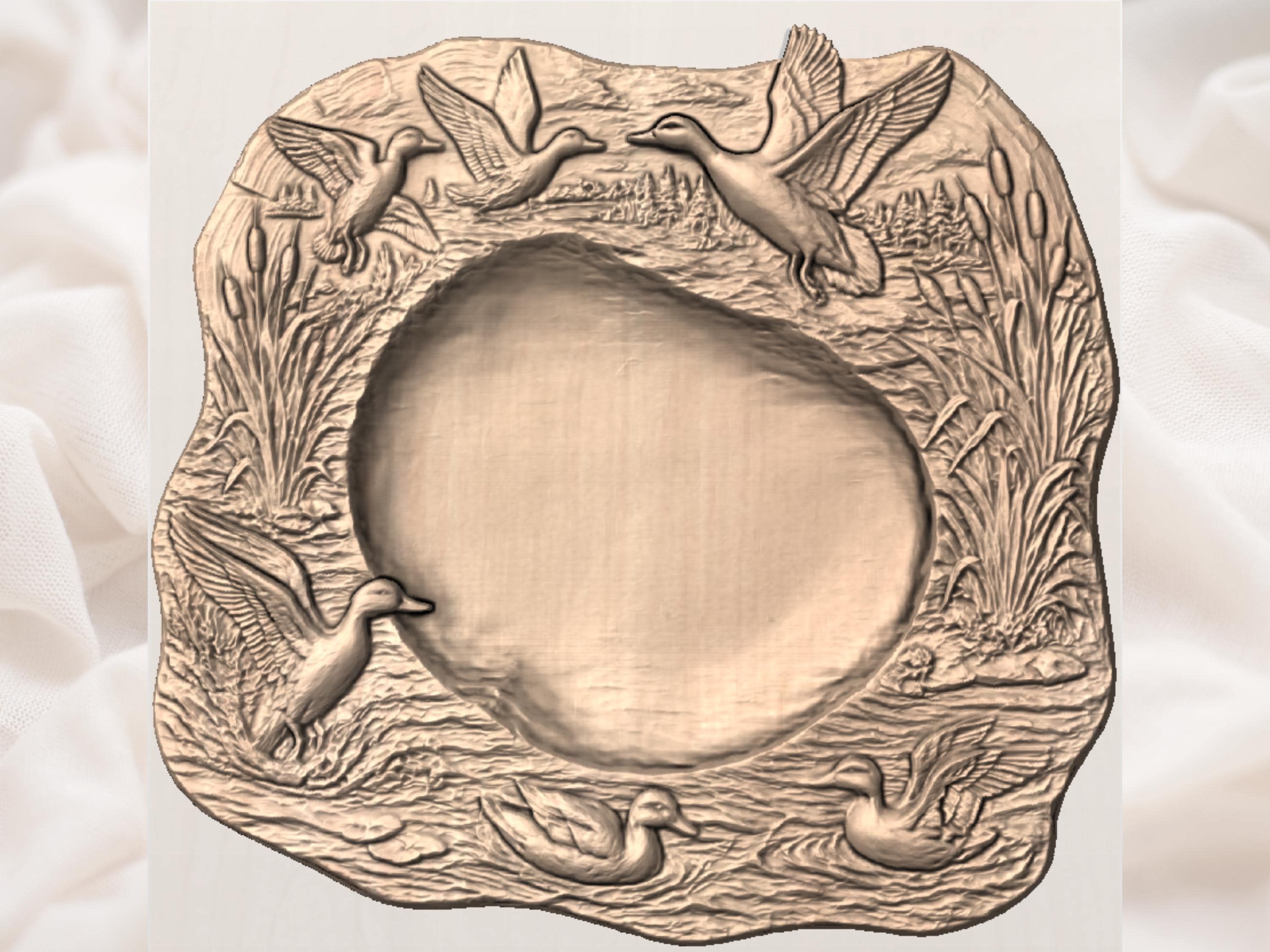 Mallard Ducks Live-Edge Marsh Platter Bas-Relief STL bas-relief STL — view 4